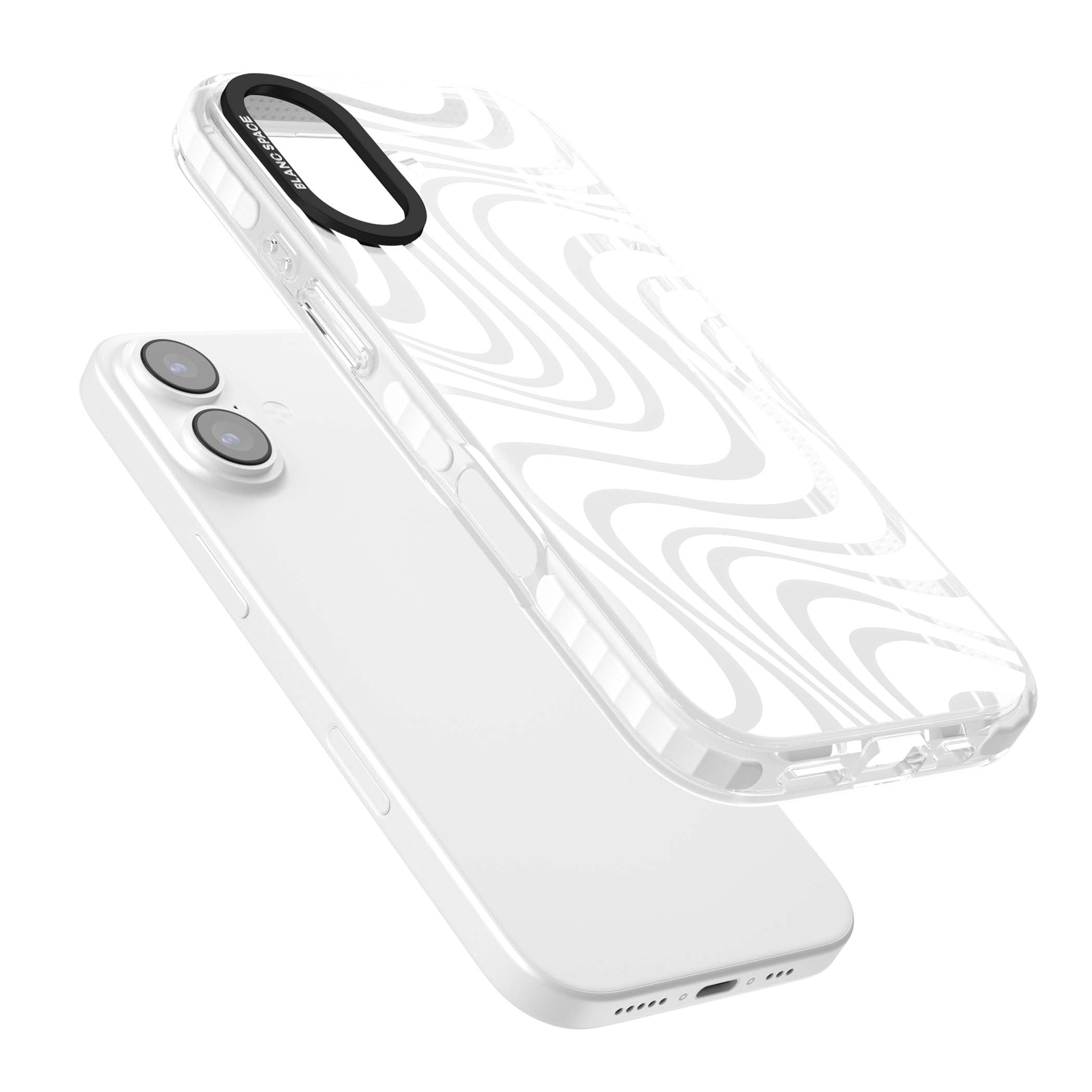 White Abstract Waves abstract iPhone case featuring flowing grey wave pattern on clear background | Black Impact case for iPhone 17