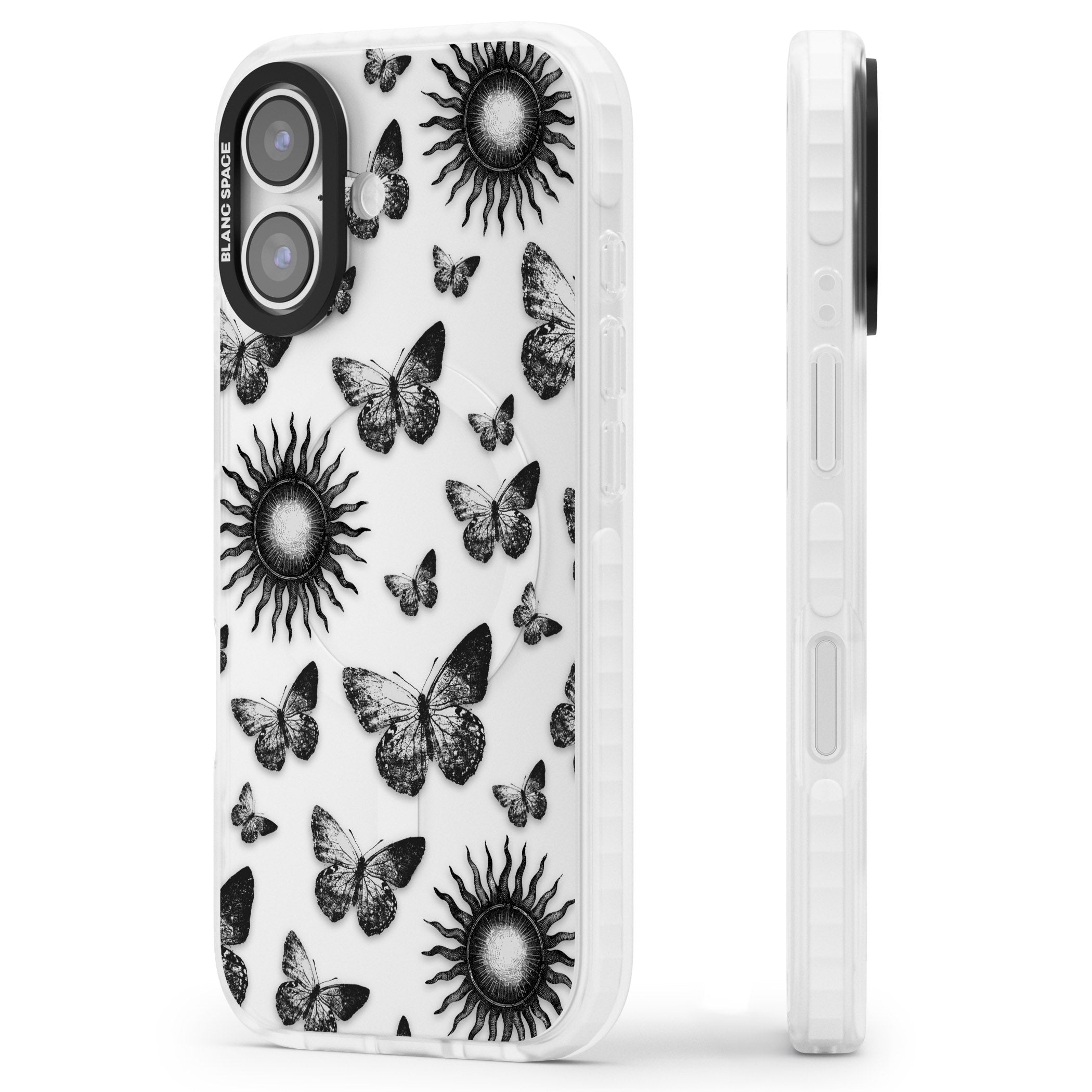 Butterflies Suns iPhone 17 Impact Clear Phone Case Side Profile