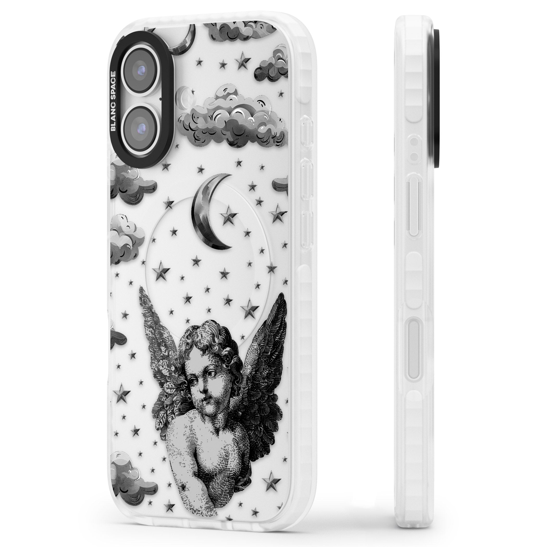Celestial Cherub iPhone 17 Impact Clear Phone Case Side Profile