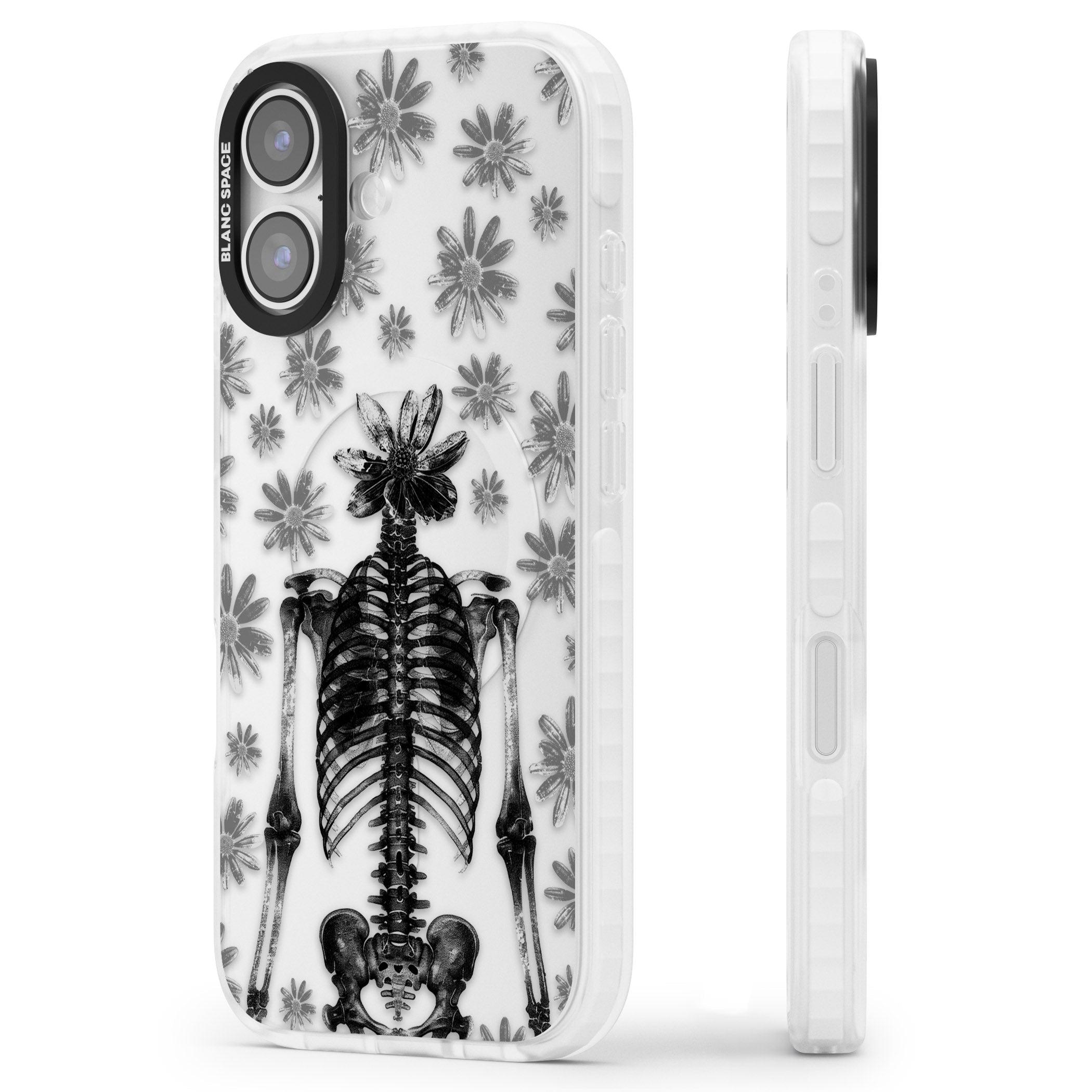 Skeleton Flower iPhone 17 Impact Clear Phone Case Side Profile