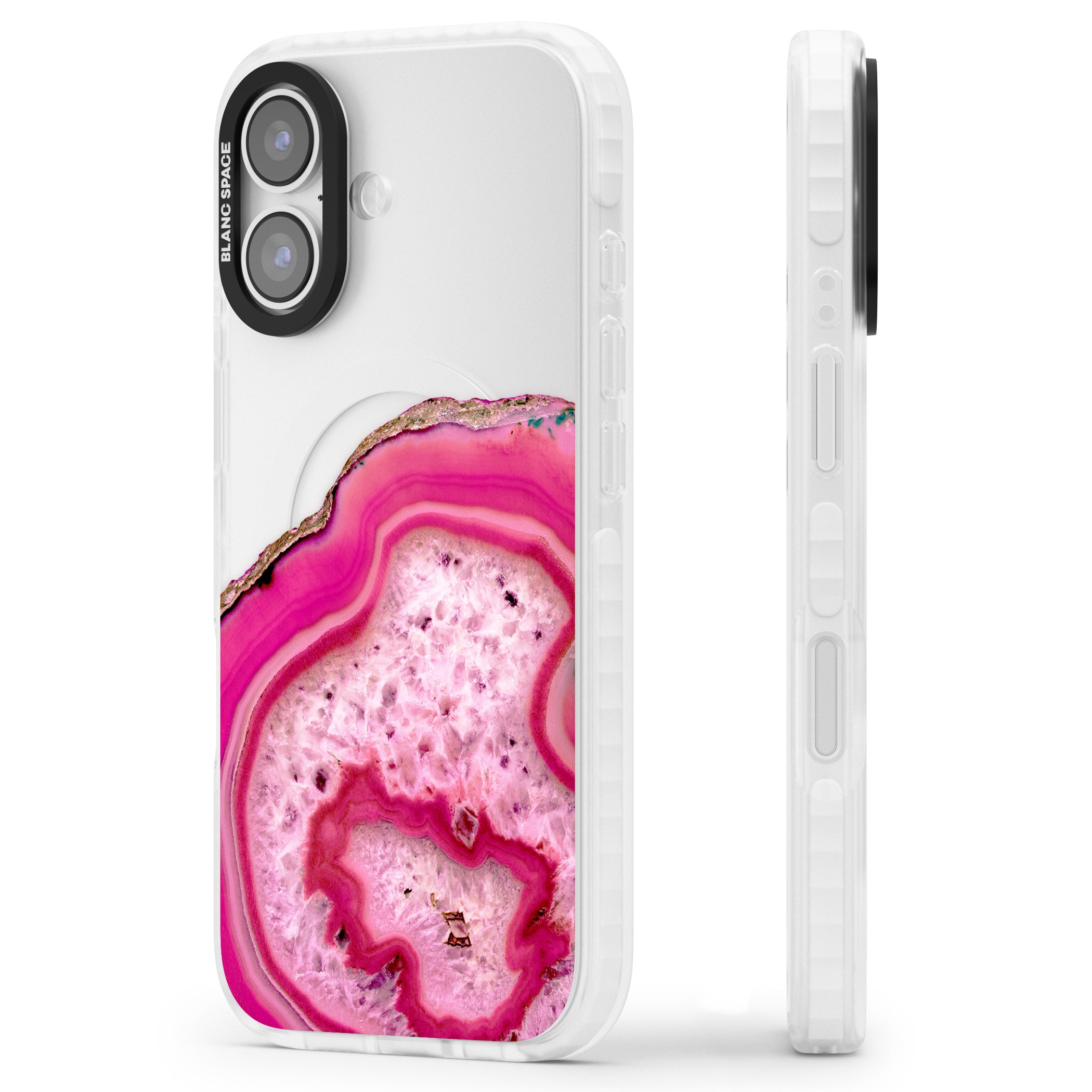 Pink Geode Crystal iPhone 17 Impact Clear Phone Case Side Profile