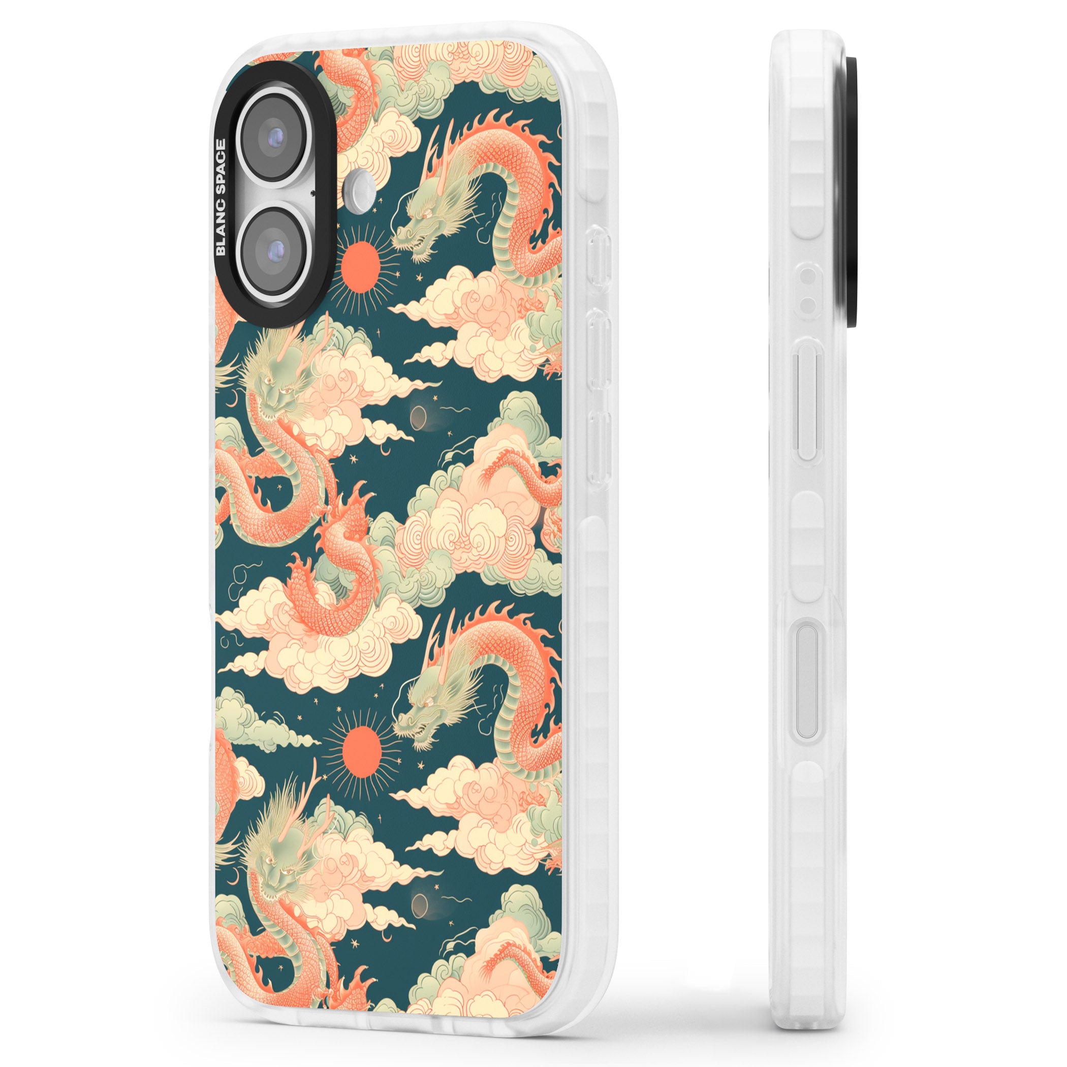 Chinese Dragons Clouds iPhone 17 Impact Clear Phone Case Side Profile