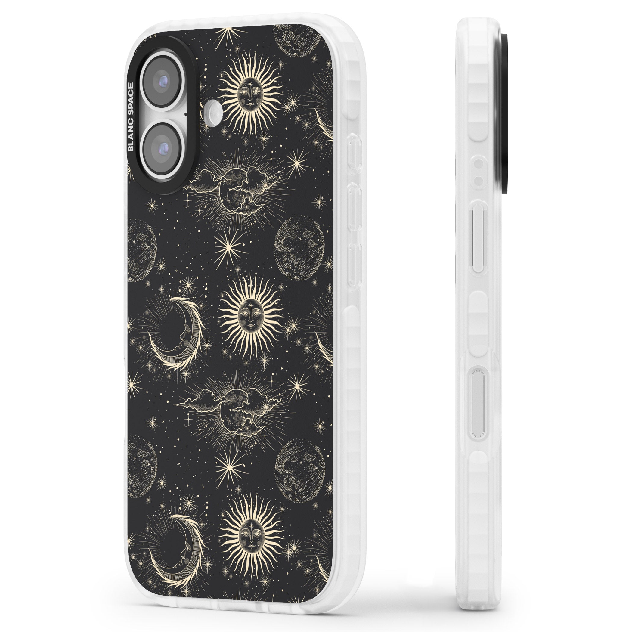 Suns & Moons Celestial Night iPhone 17 Impact Clear Phone Case Side Profile