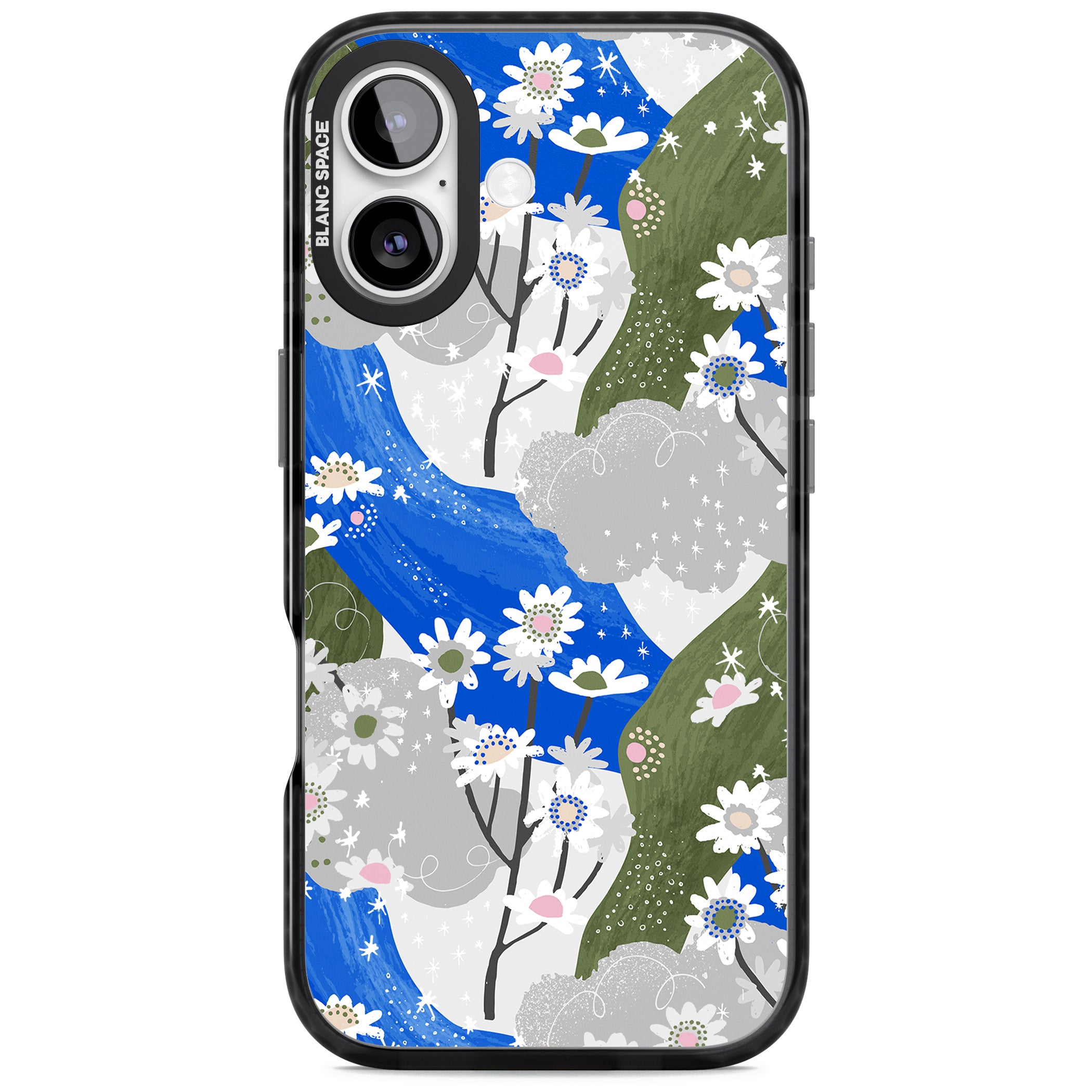 Blue & Grey Daisies Pattern iPhone 17 Impact Black Phone Case