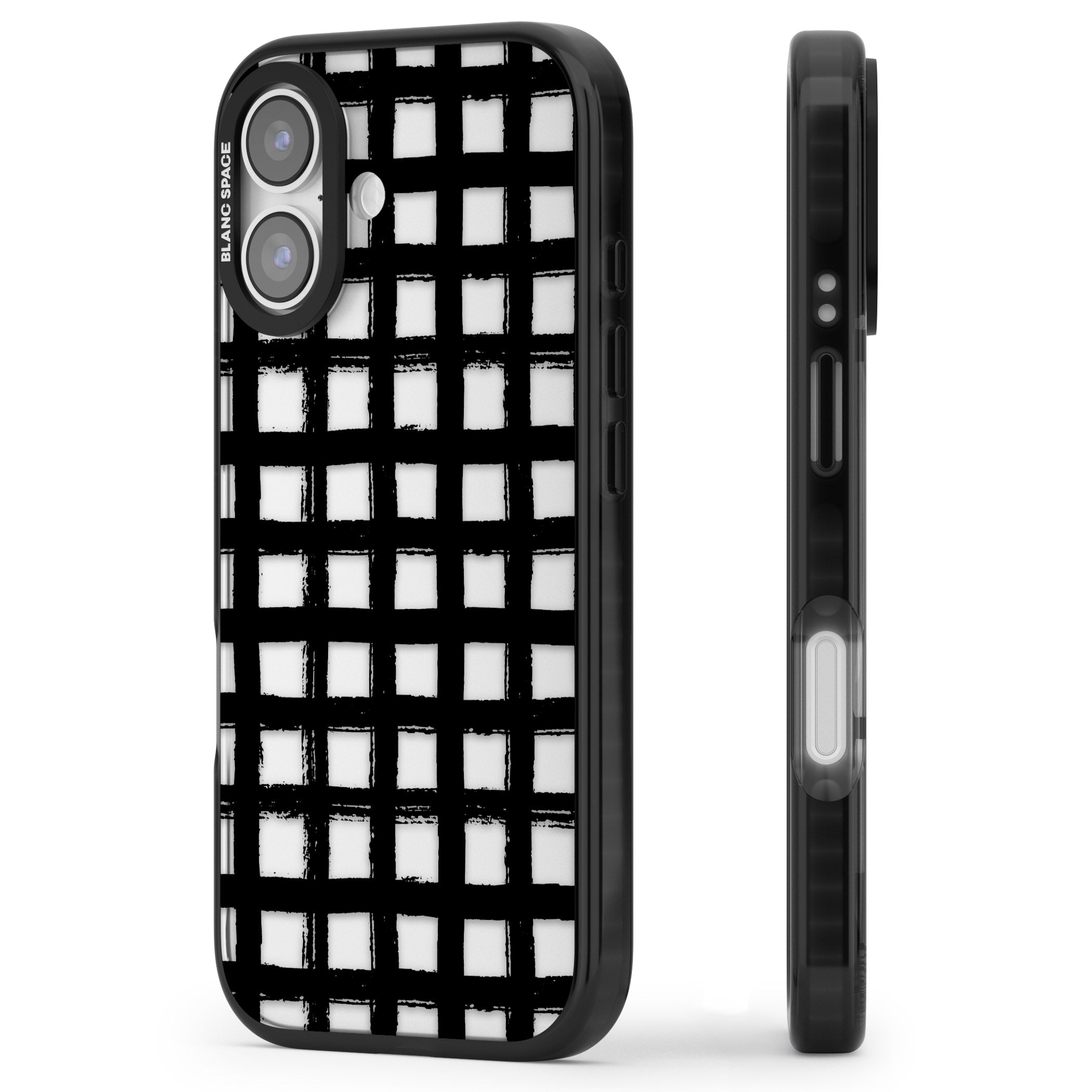 Messy Black Grid Clear iPhone 17 Impact Black Phone Case Side Profile