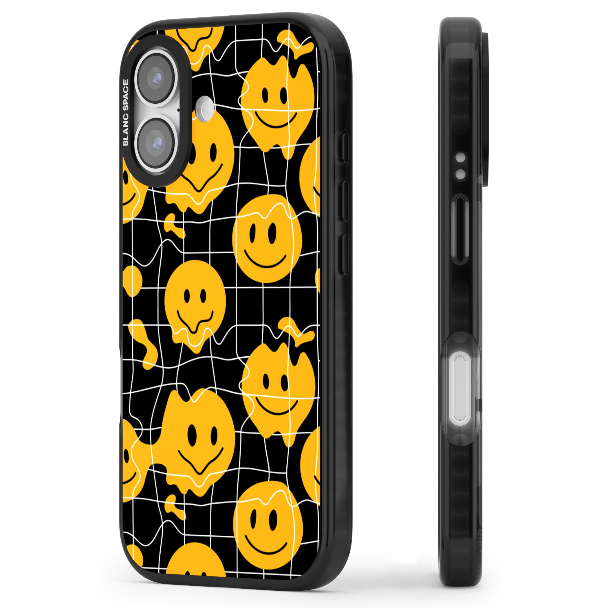Acid Face Grid Pattern iPhone 17 Impact Black Phone Case Side Profile