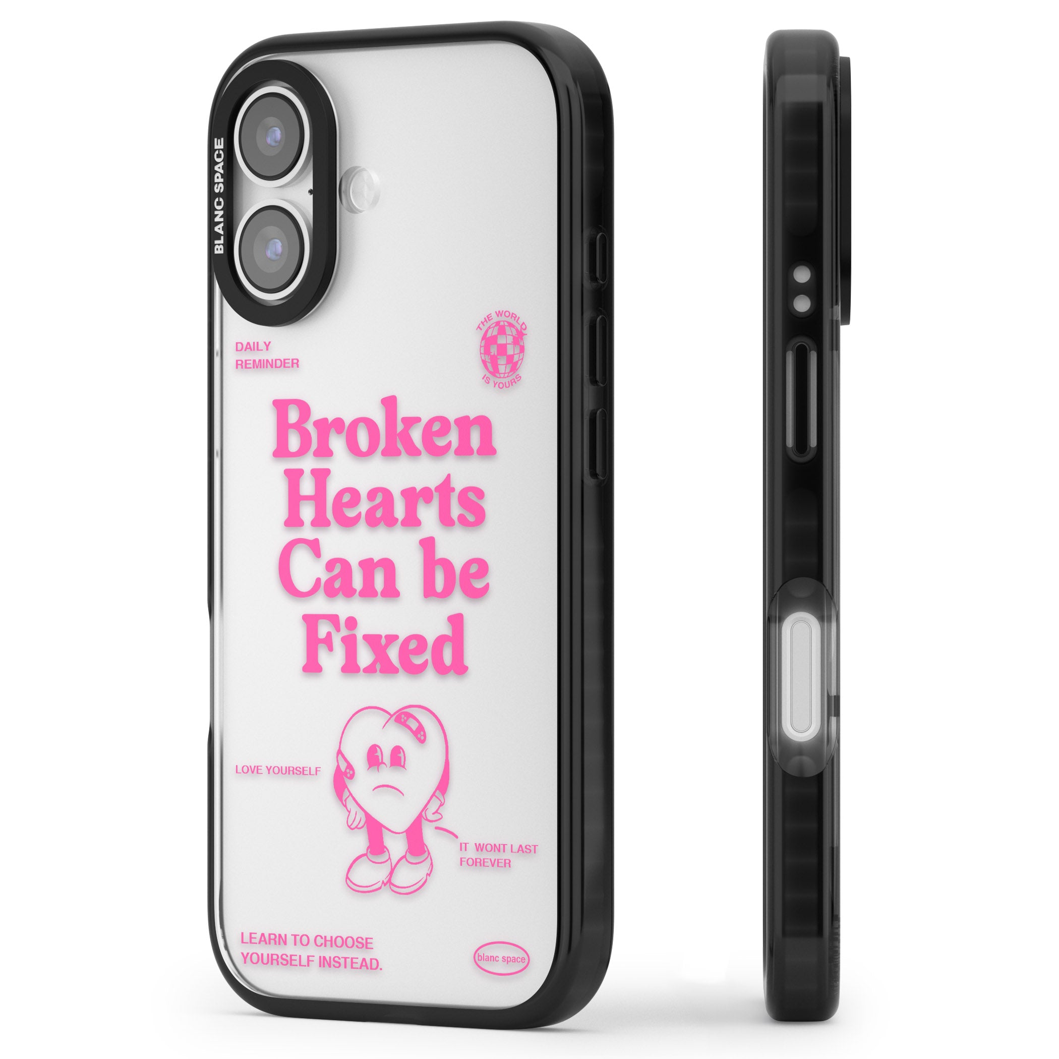 Broken Hearts Can Be Fixed iPhone 17 Impact Black Phone Case Side Profile