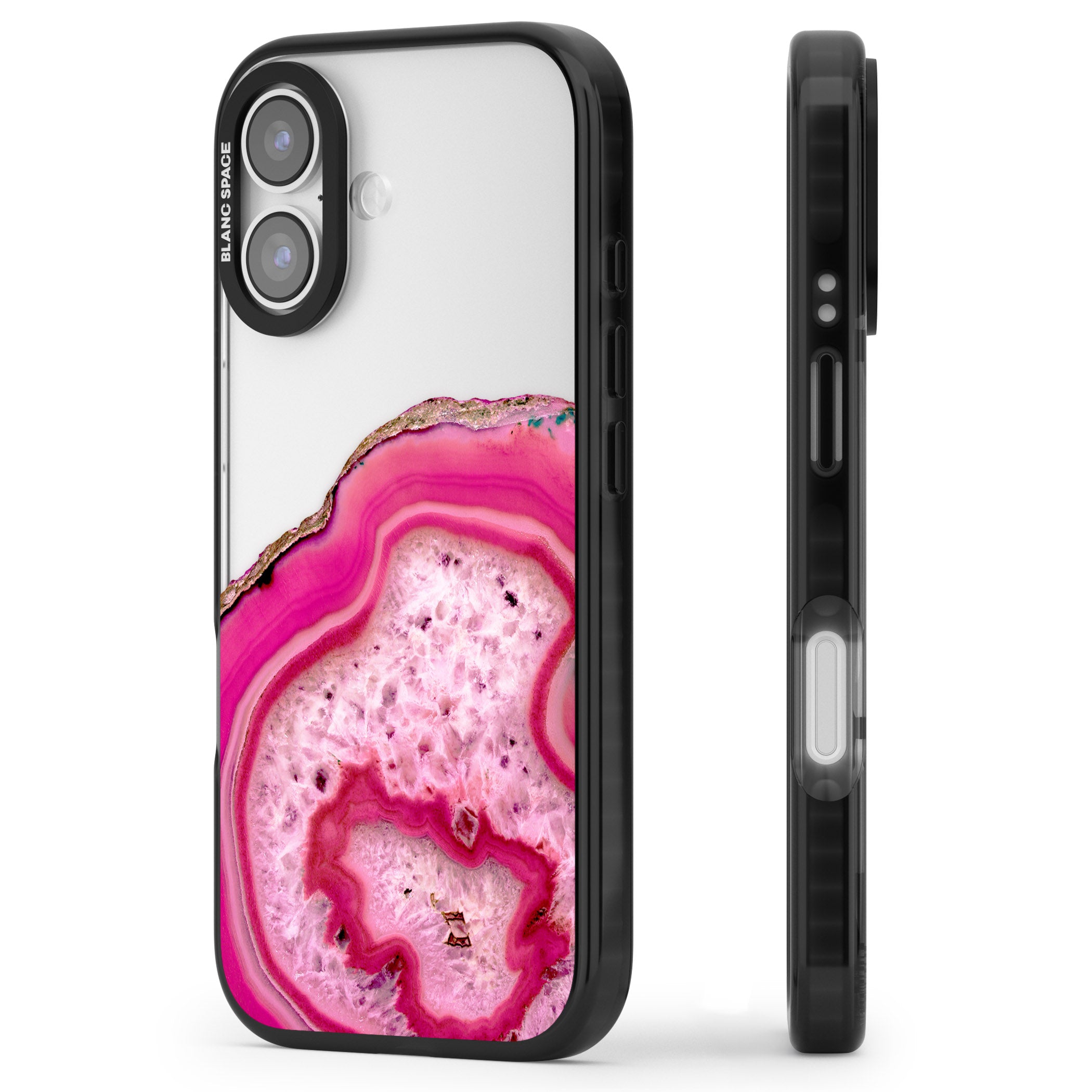 Pink Geode Crystal iPhone 17 Impact Black Phone Case Side Profile