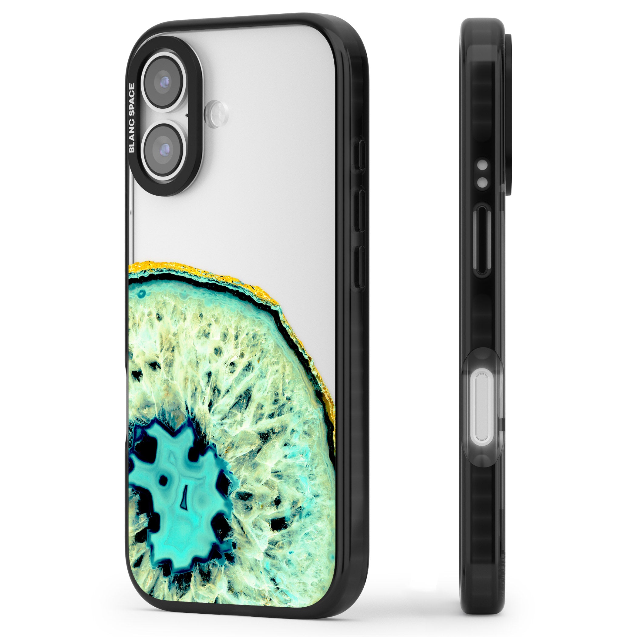 Turquoise Geode Crystal iPhone 17 Impact Black Phone Case Side Profile