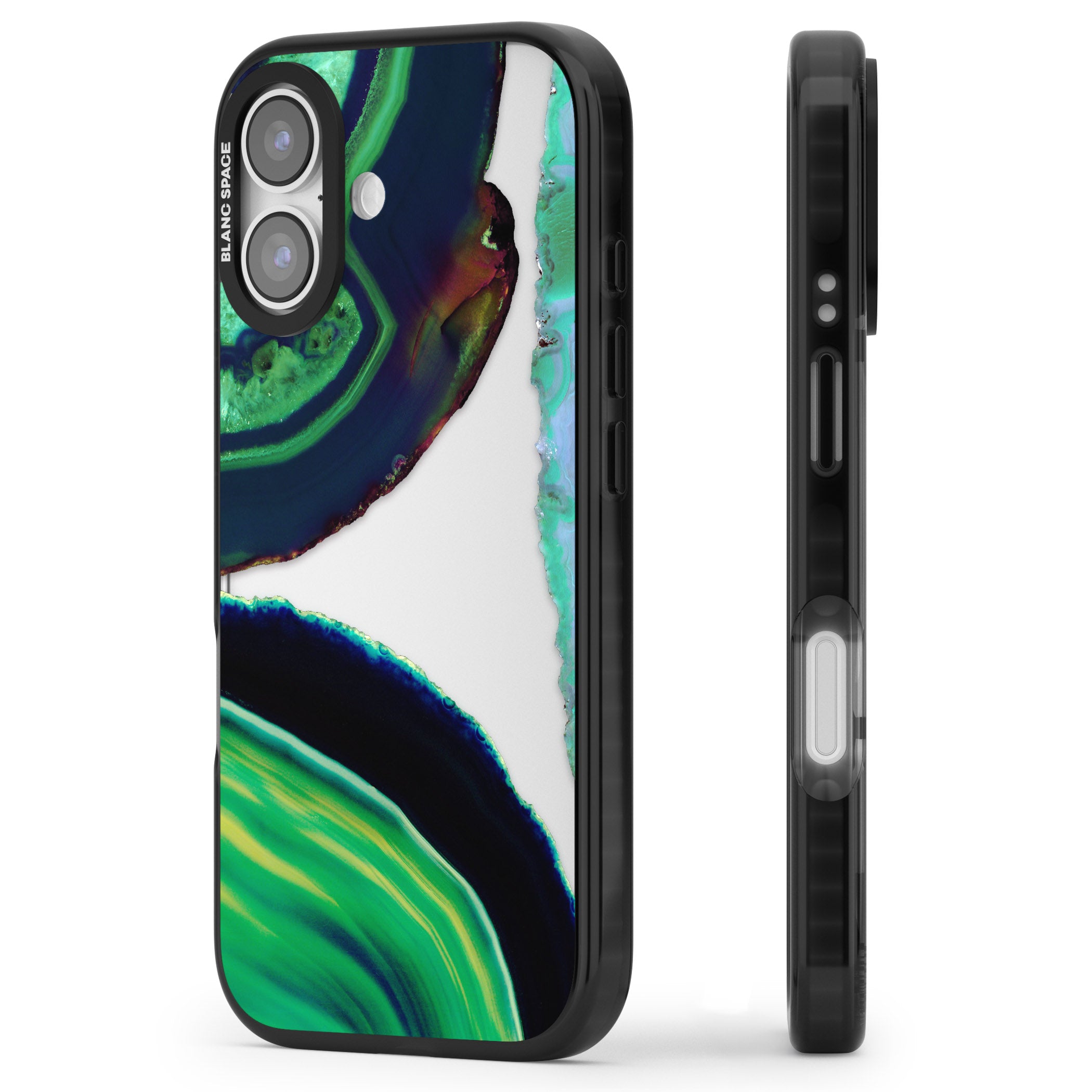 Green Geode Glow iPhone 17 Impact Black Phone Case Side Profile