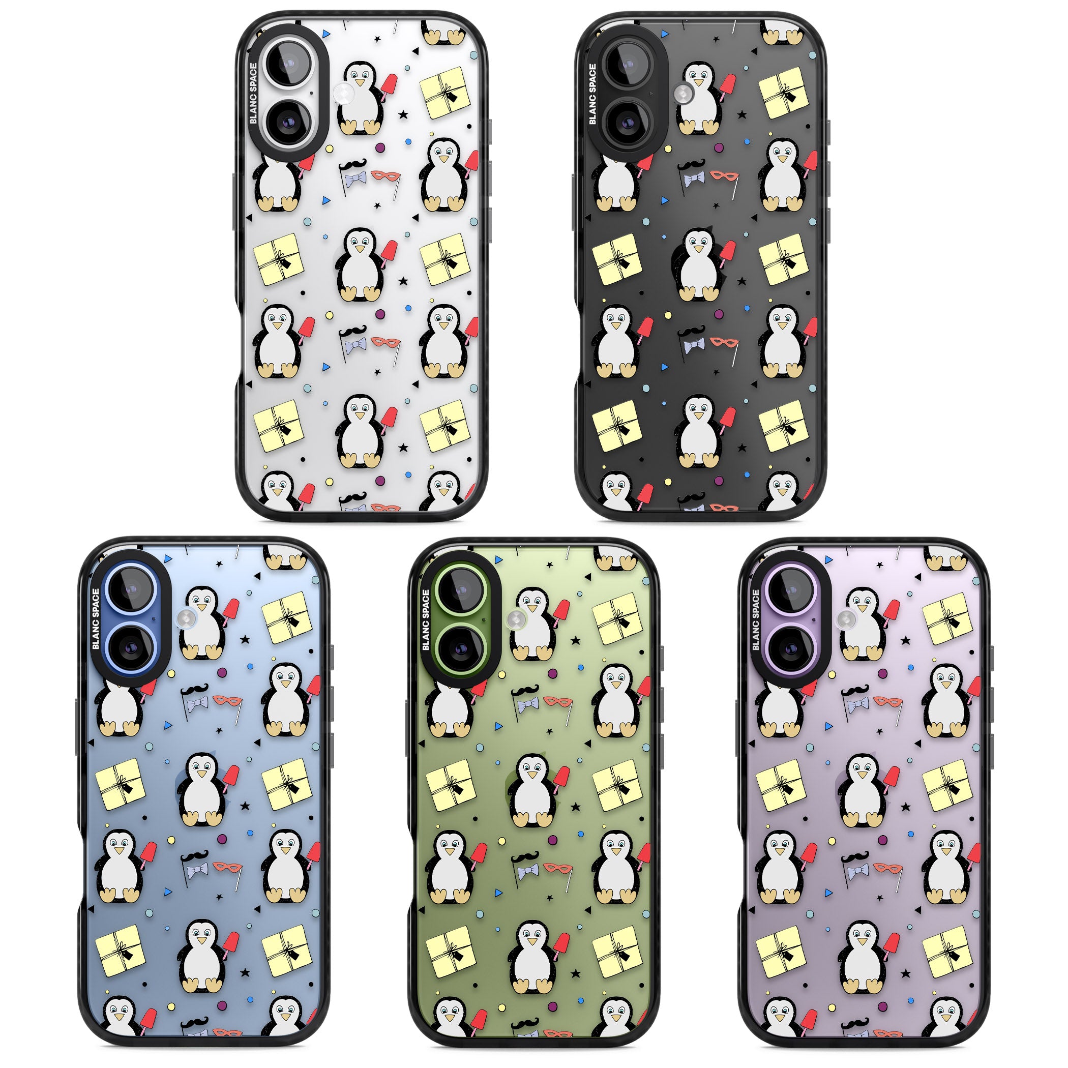 Cute Penguin Pattern Clear iPhone 17 Impact Black Phone Case APT Impact Protection