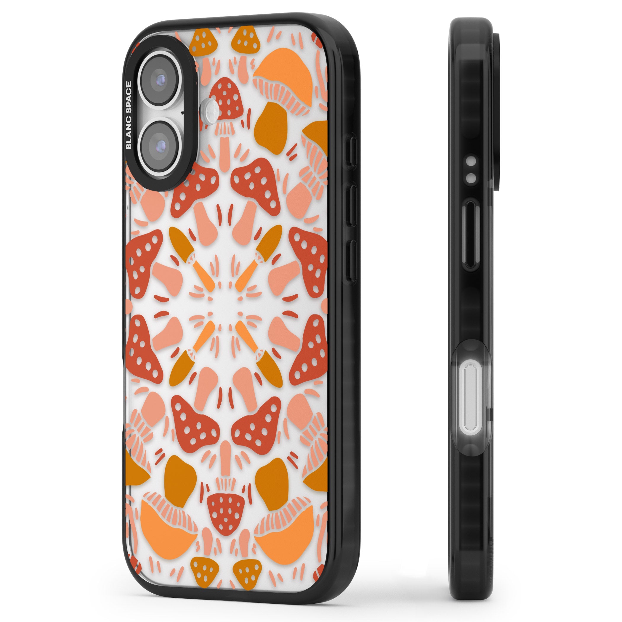 Mushroom Medley iPhone 17 Impact Black Phone Case Side Profile