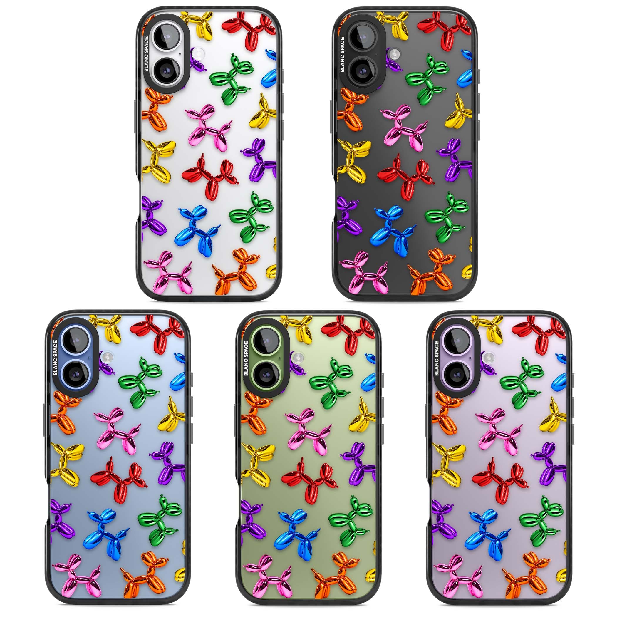 Balloon Dogs pop art iPhone case featuring rainbow chrome balloon dogs in Jeff Koons style | Clear Impact case for iPhone 17