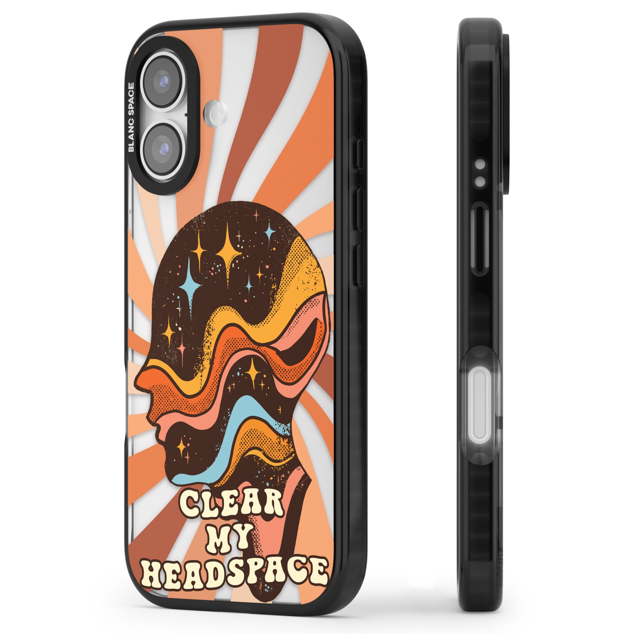 Clear My Headspace iPhone 17 Impact Black Phone Case Side Profile
