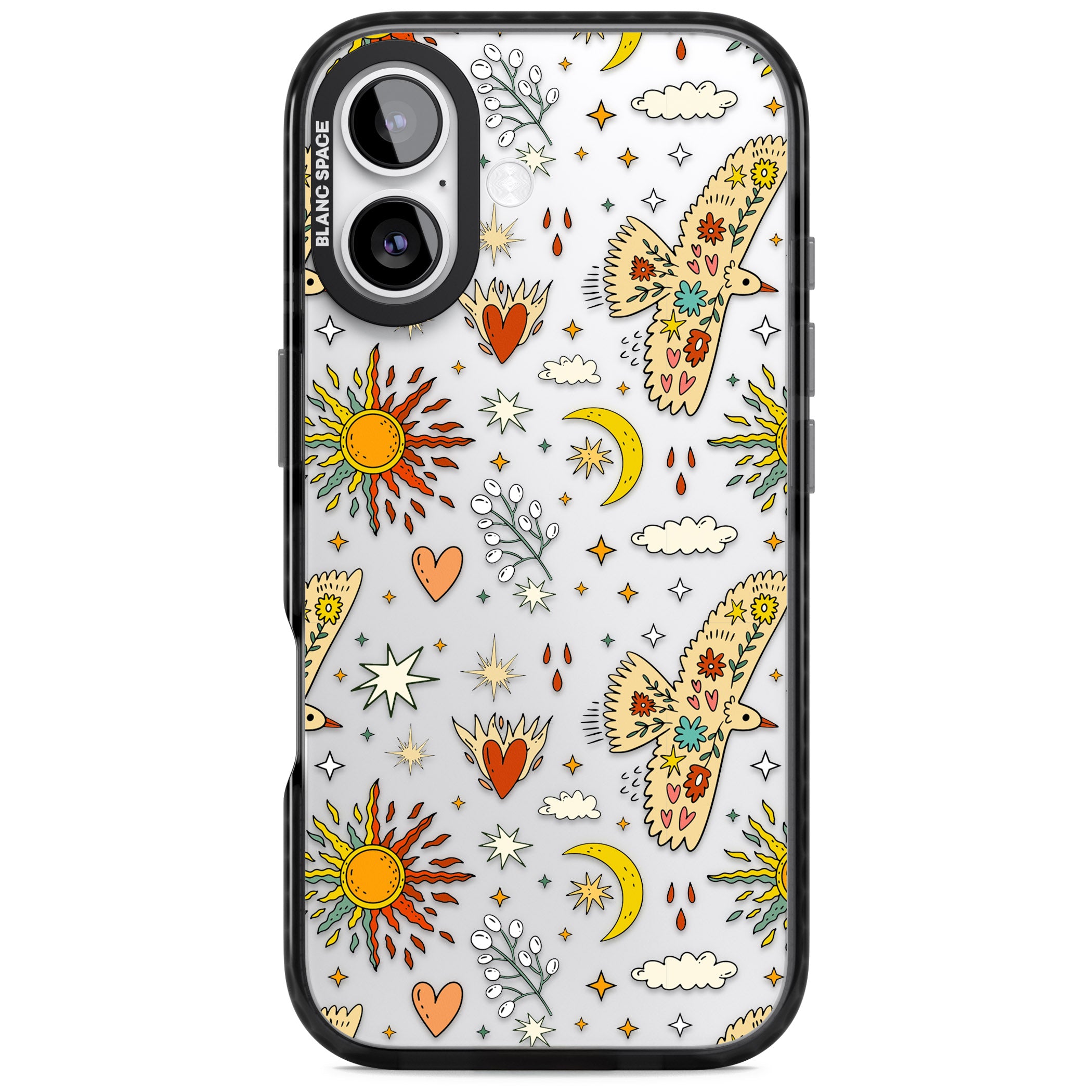 Boho Celestial Floral Bird Sun iPhone 17 Impact Black Phone Case