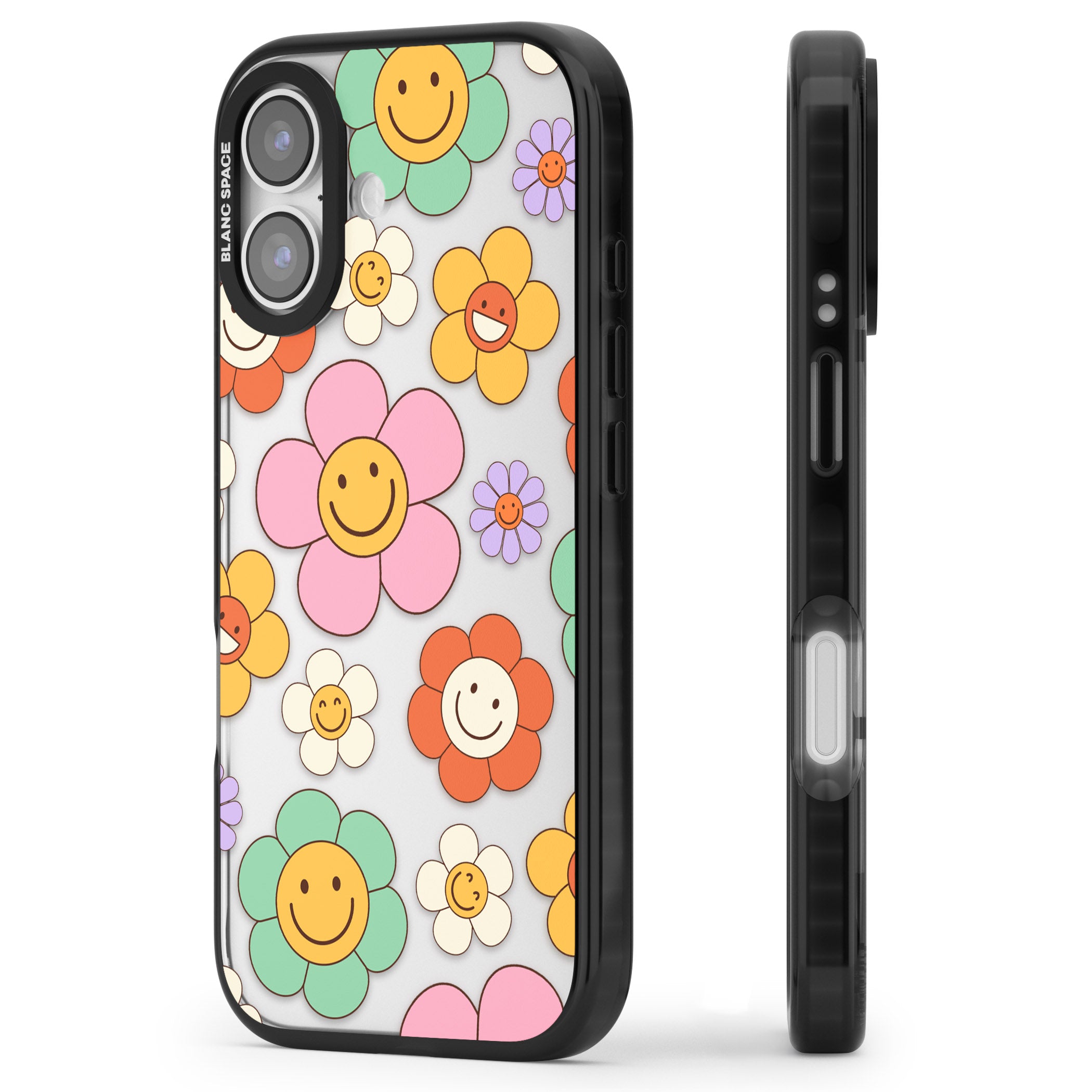 Happy Blossoms iPhone 17 Impact Black Phone Case Side Profile