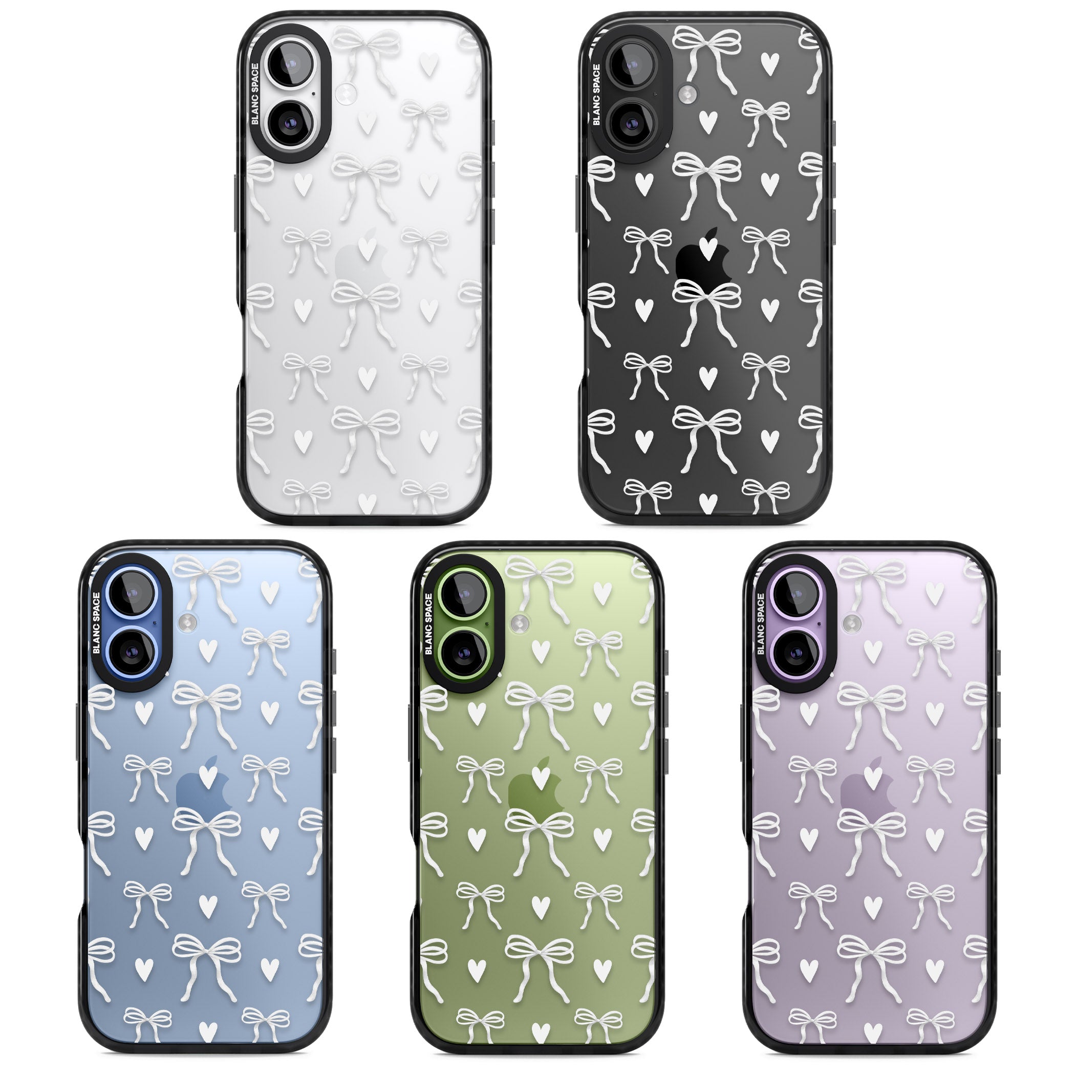 White Bows & Hearts iPhone 17 Impact Black Phone Case APT Impact Protection