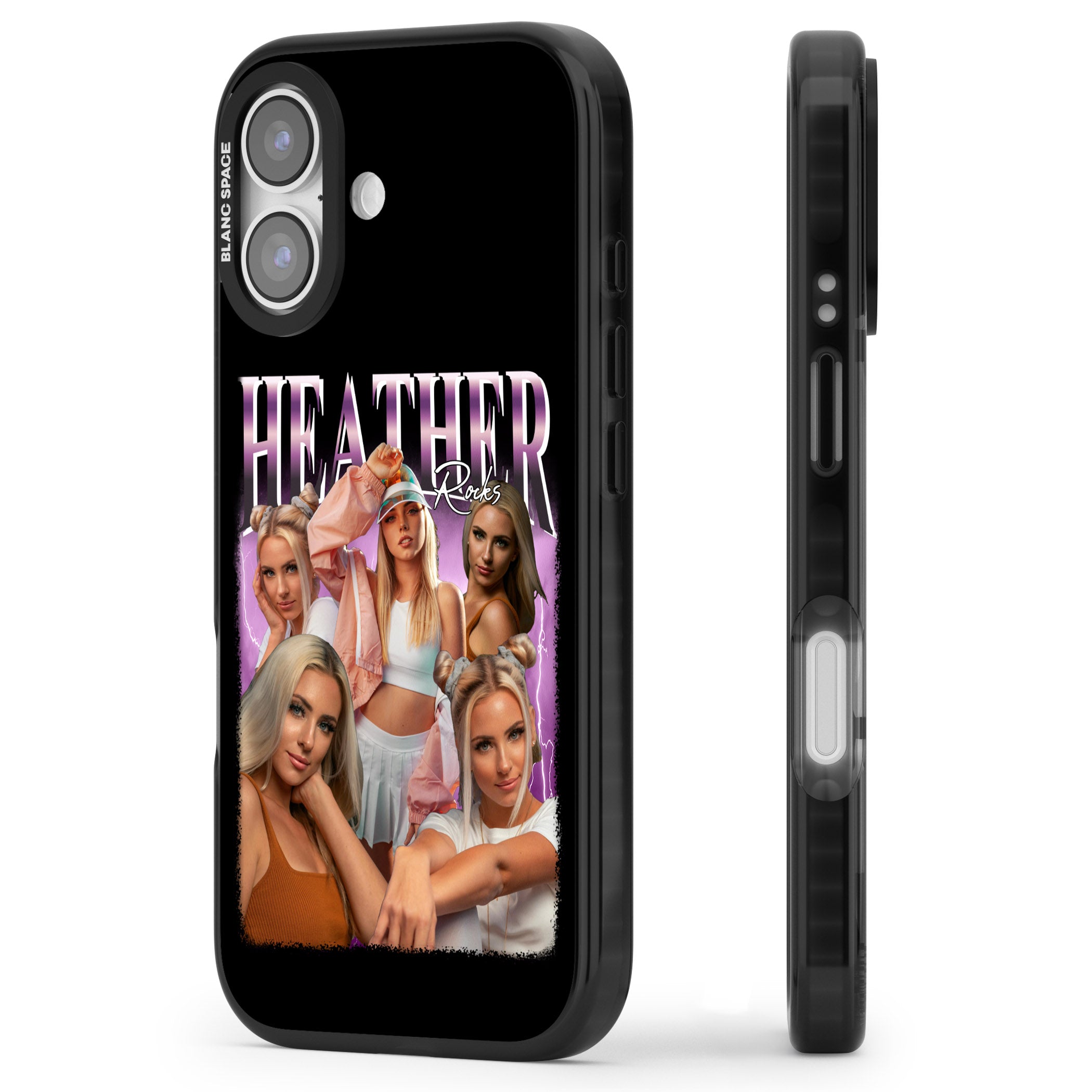 Personalised Airbrush Name & Photo Collage (Pink) iPhone 17 Impact Black Phone Case Side Profile