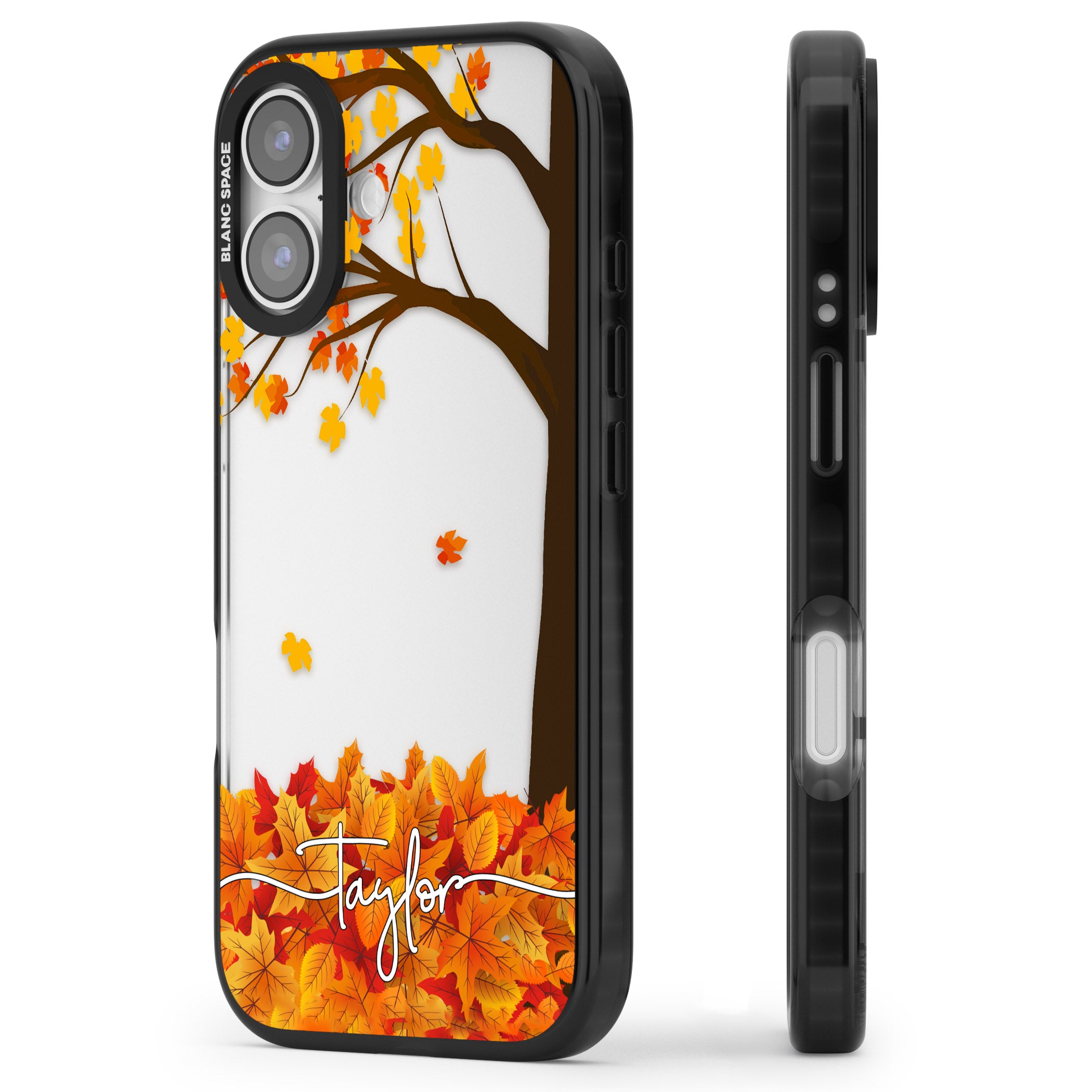 Personalised Autumn Leaves iPhone 17 Impact Black Phone Case Side Profile