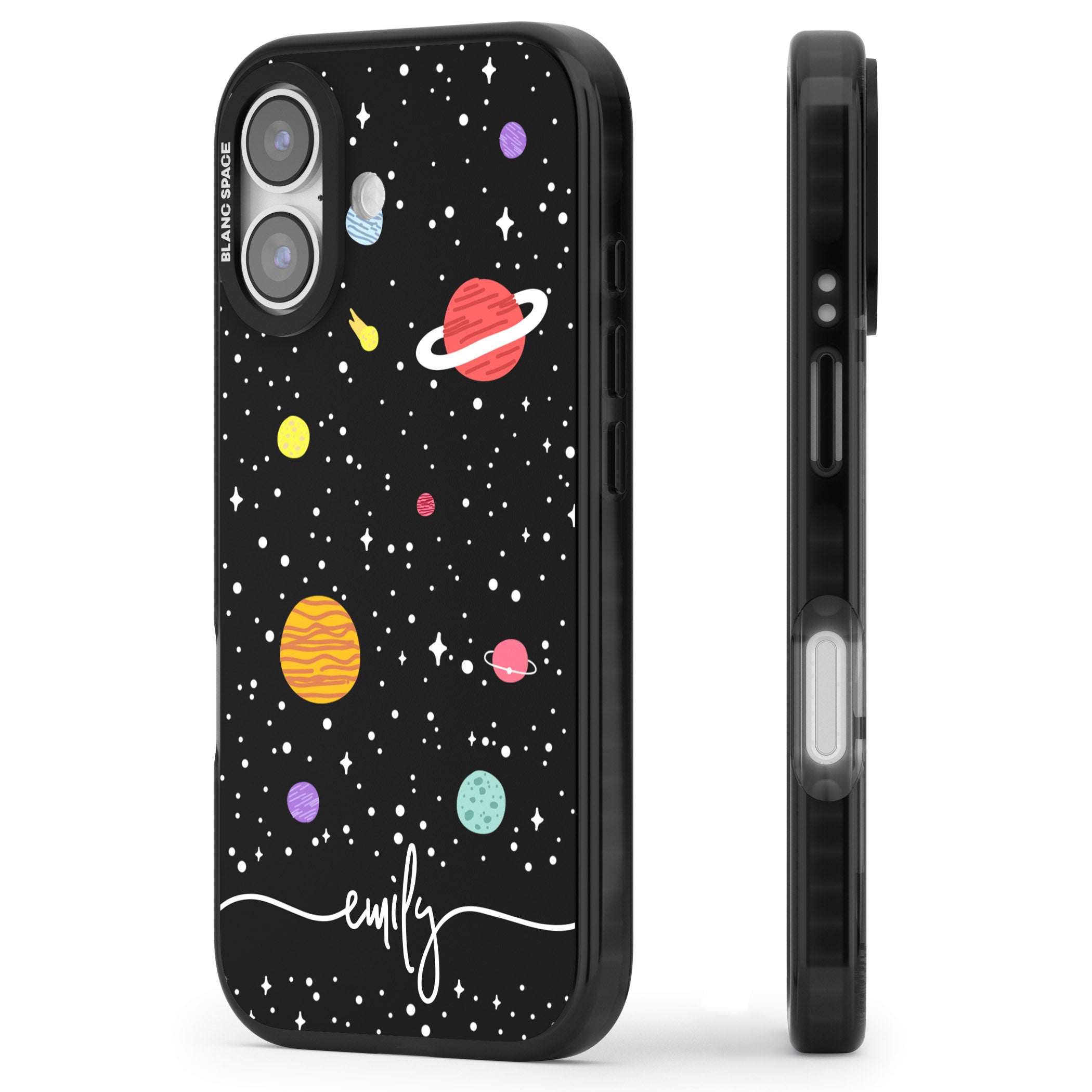 Personalised Cute Cartoon Planet iPhone 17 Impact Black Phone Case Side Profile