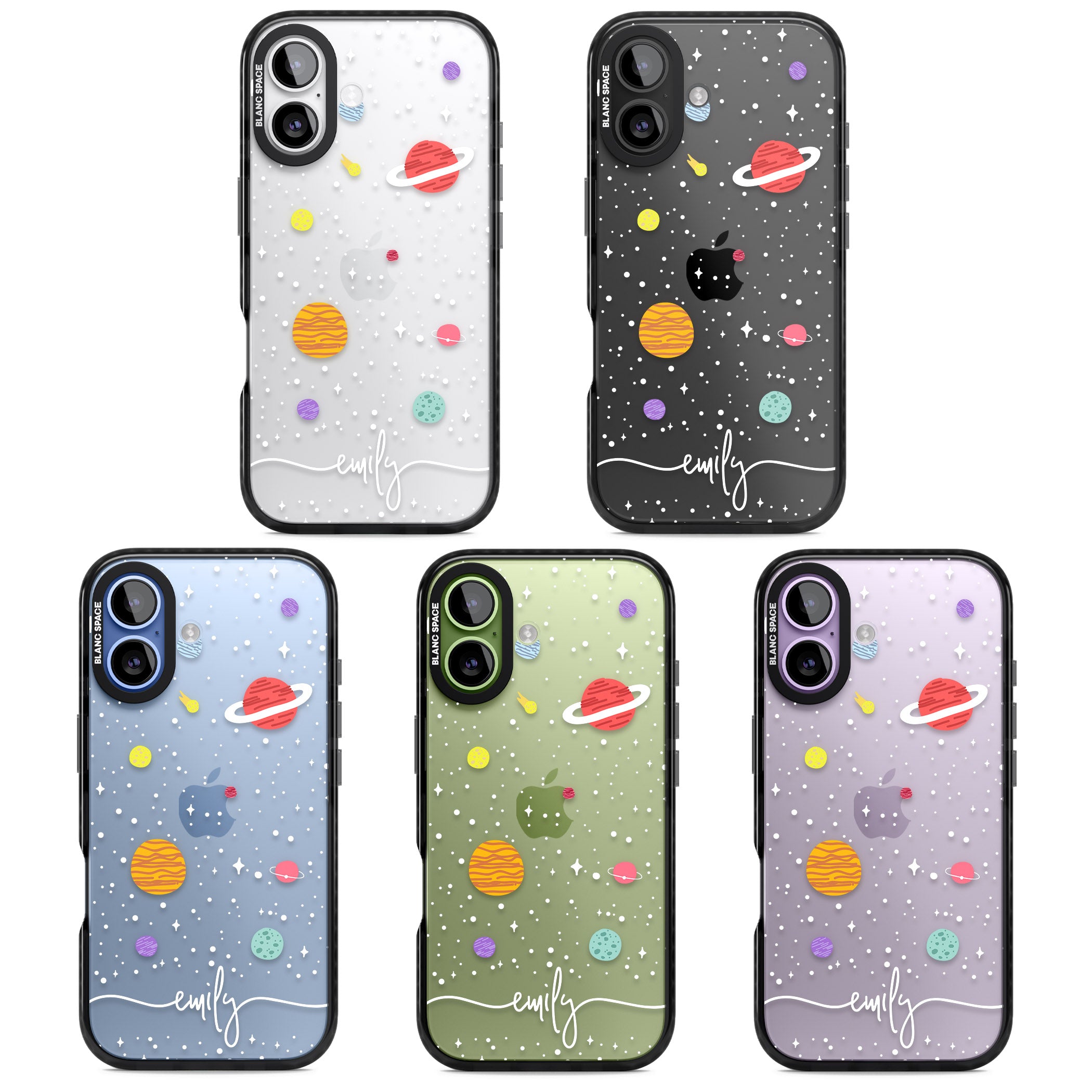 Personalised Cute Cartoon Planet (Clear) iPhone 17 Impact Black Phone Case APT Impact Protection