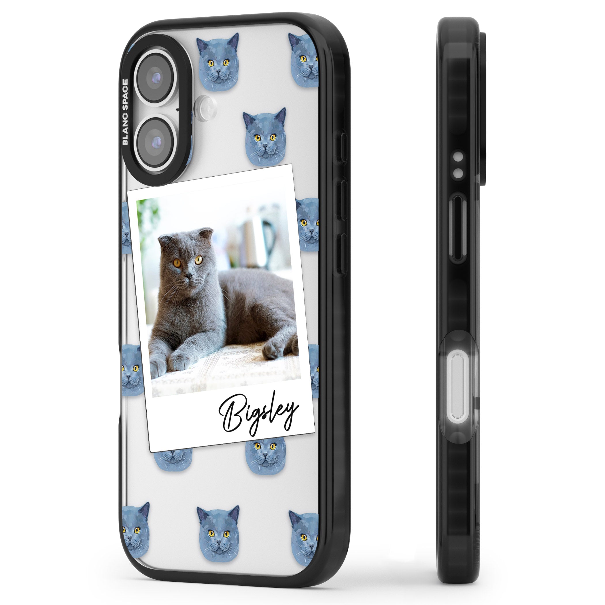 Personalised English Blue Cat Photo iPhone 17 Impact Black Phone Case Side Profile