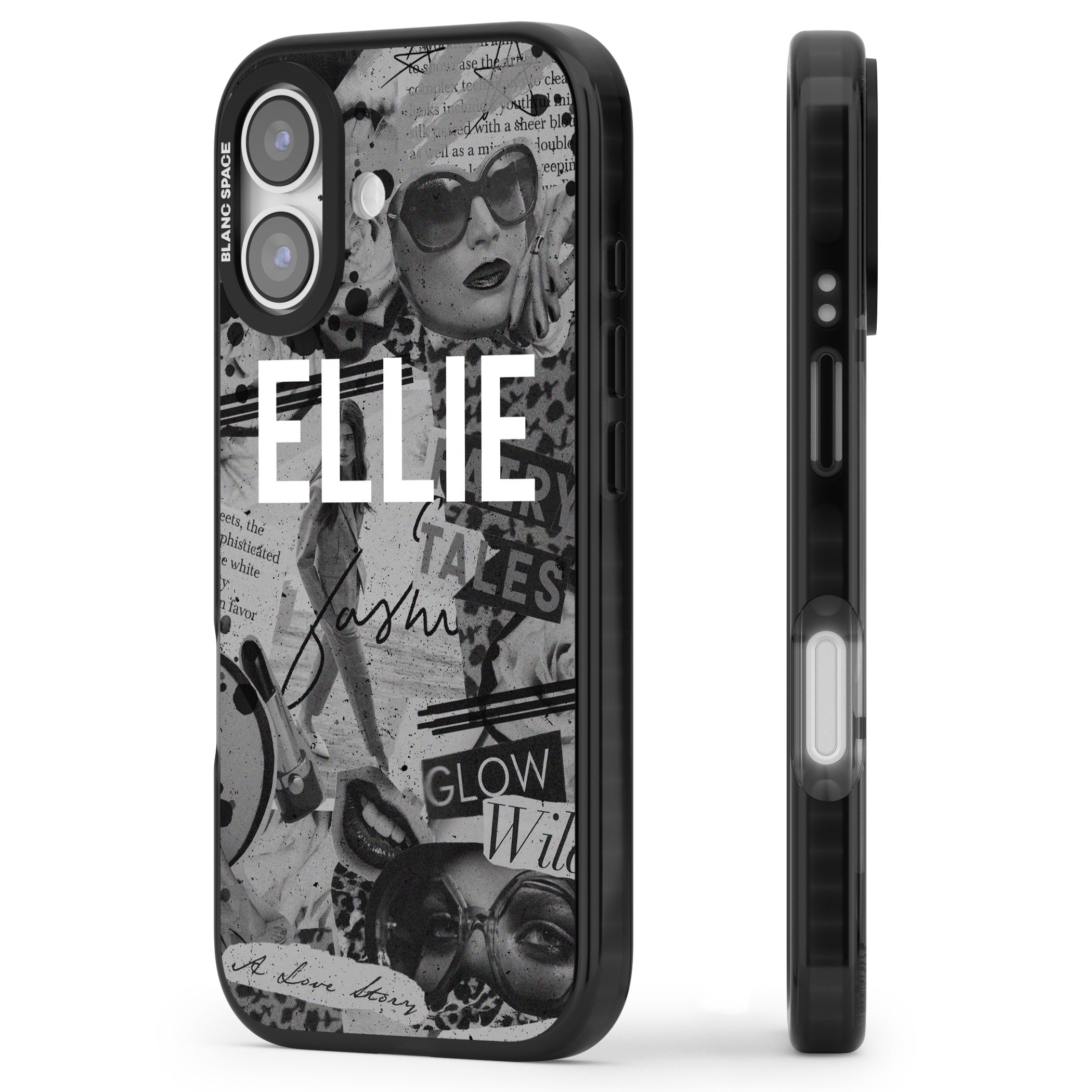 Personalised Grey Scale Vintage Collage iPhone 17 Impact Black Phone Case Side Profile