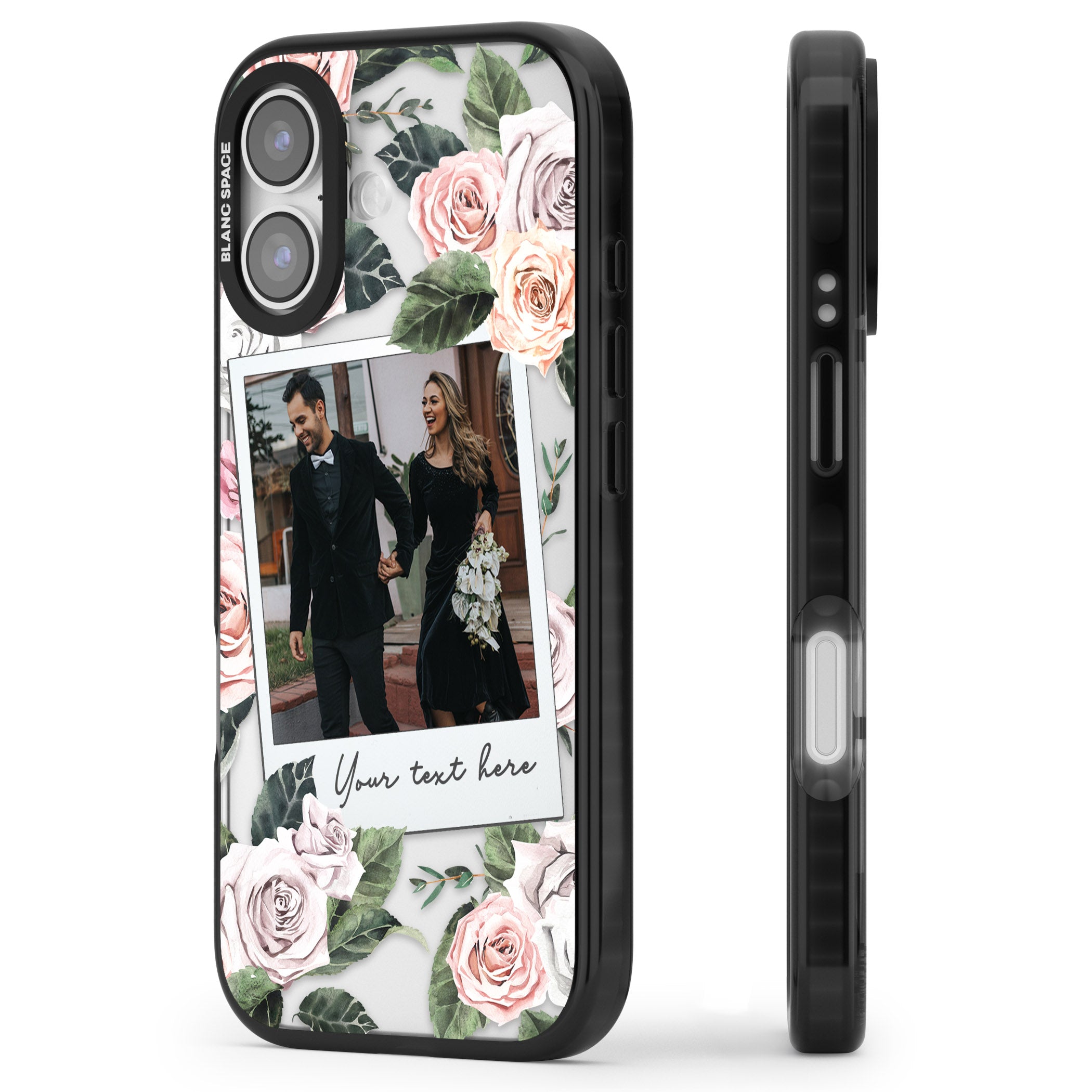 Personalised Floral Instant Camera Photo iPhone 17 Impact Black Phone Case Side Profile