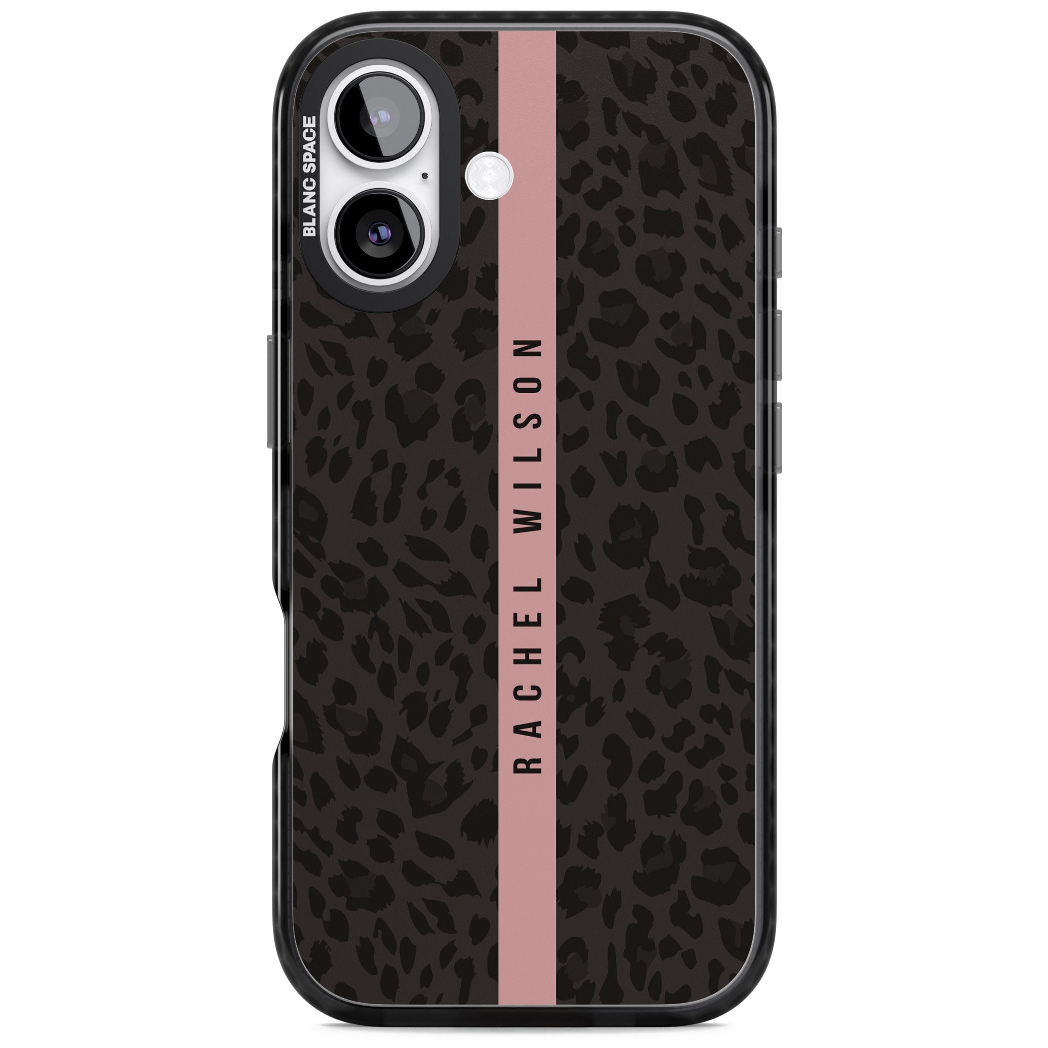 Personalised Pink Stripe Leopard iPhone 17 Impact Black Phone Case