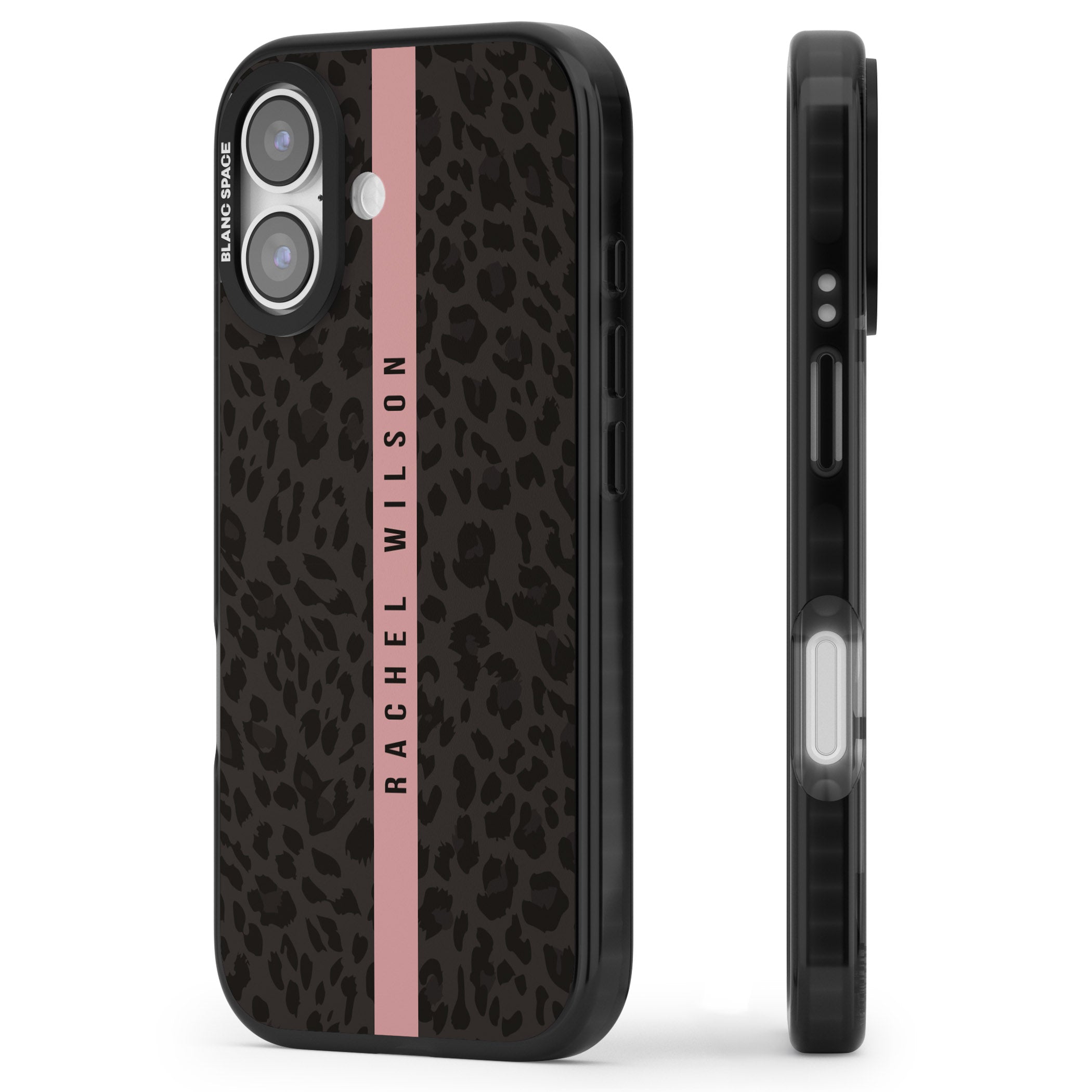 Personalised Pink Stripe Leopard iPhone 17 Impact Black Phone Case Side Profile