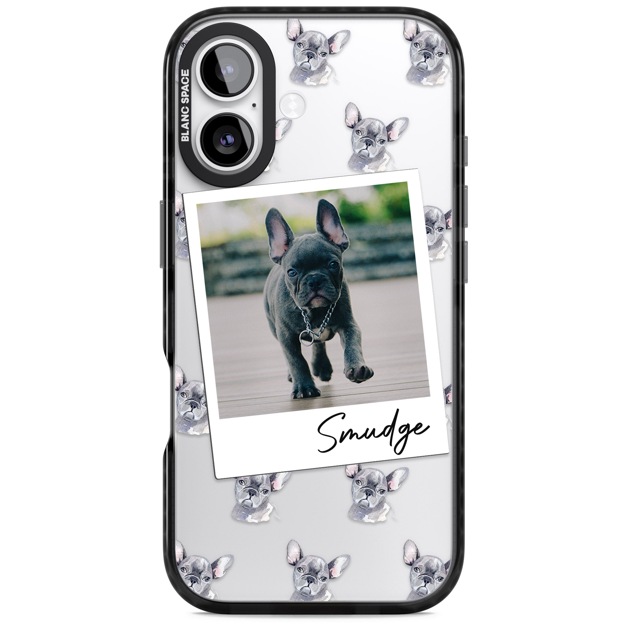 Personalised Grey French Bulldog Instant Camera Photo iPhone 17 Impact Black Phone Case