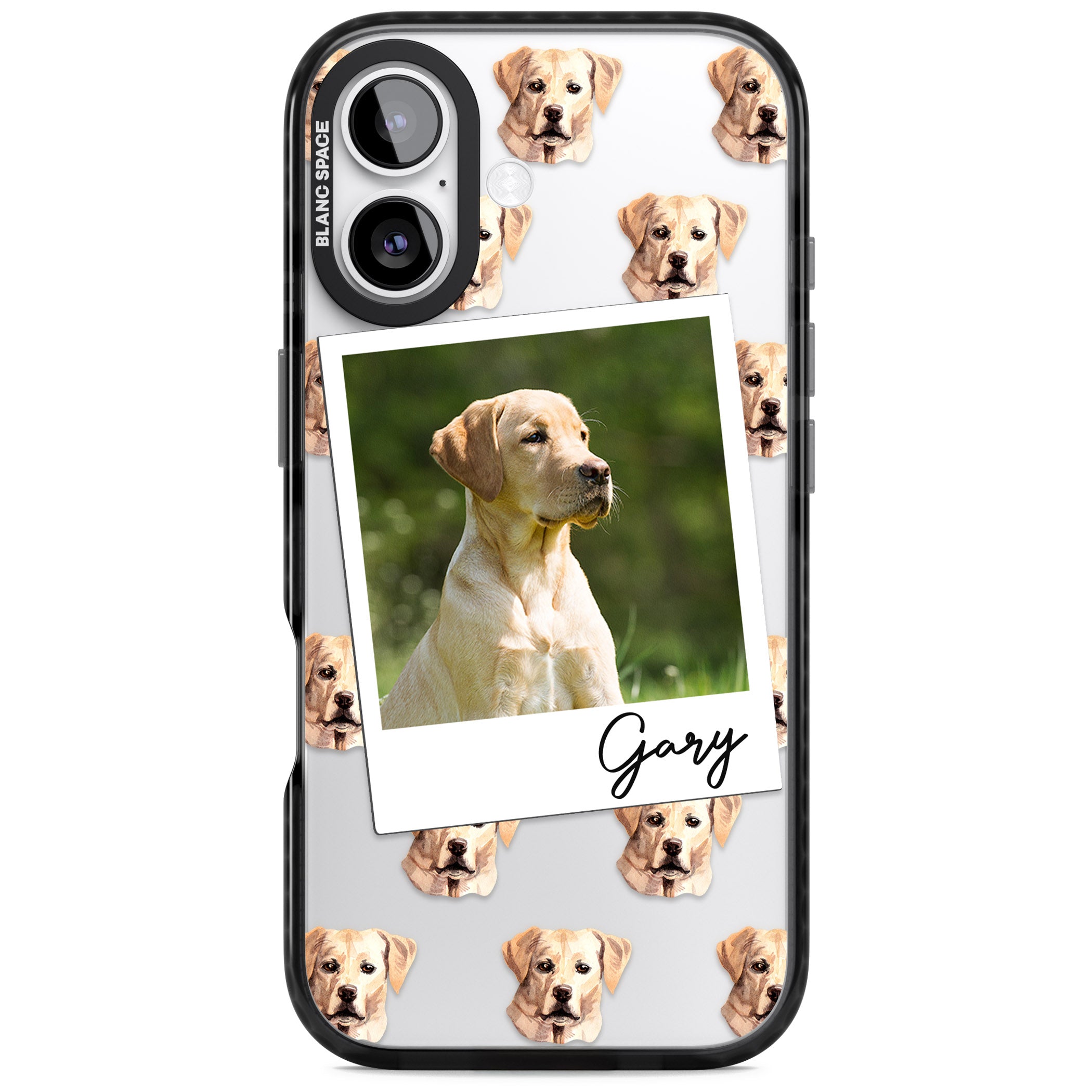 Personalised Tan Black Labrador Instant Camera Photo iPhone 17 Impact Black Phone Case