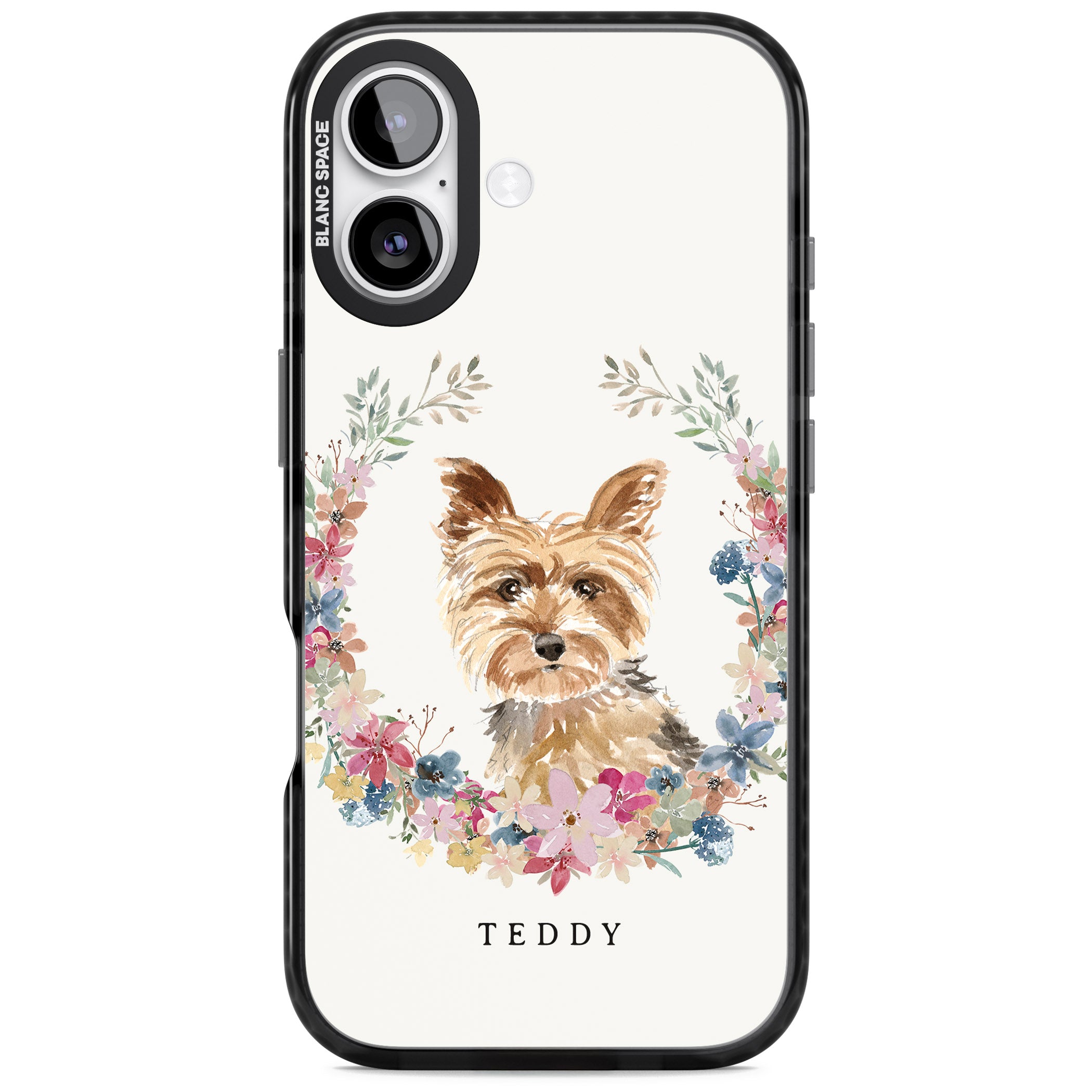 Personalised Yorkshire Terrier Floral Portrait iPhone 17 Impact Black Phone Case