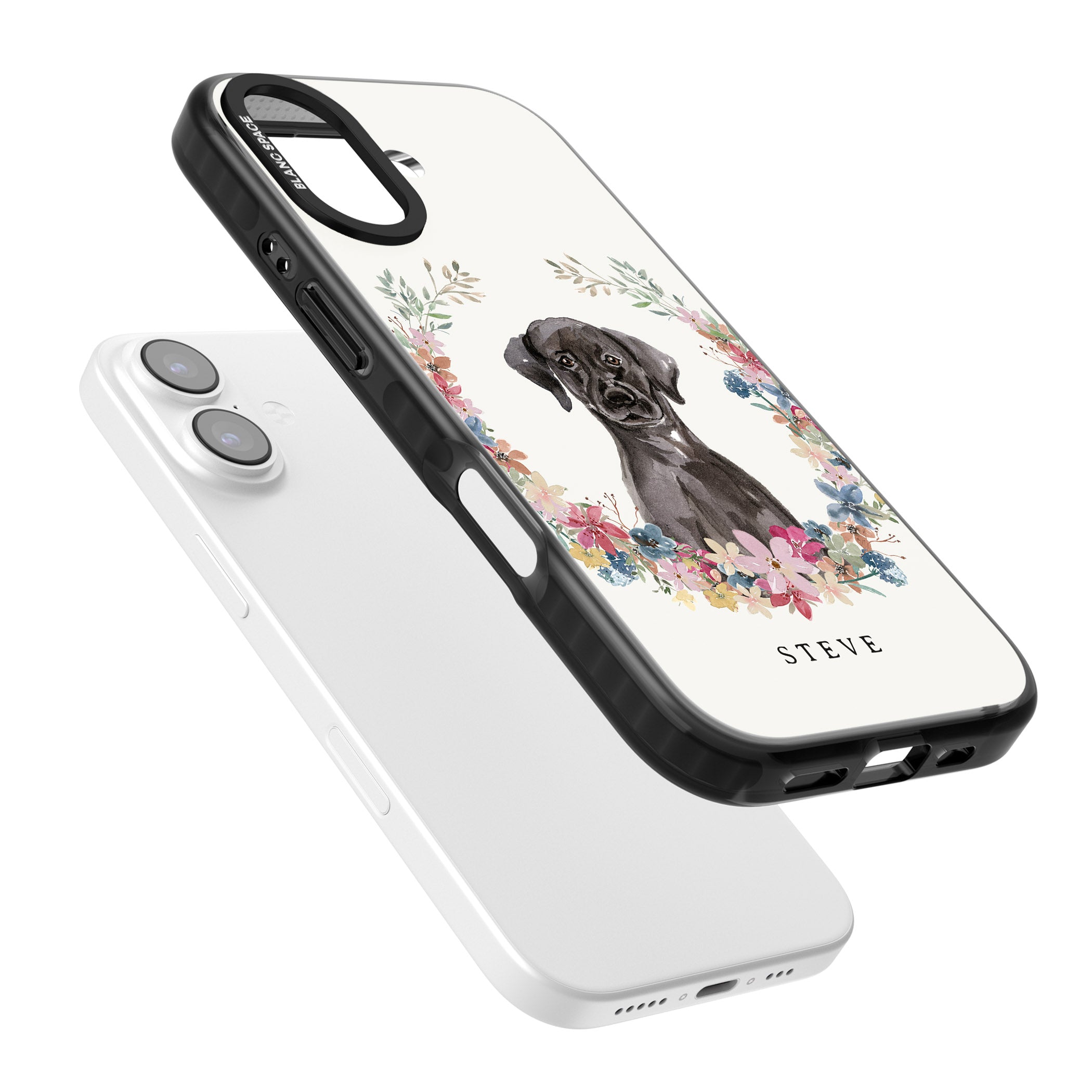 Personalised Black Labrador Floral Portrait iPhone 17 Impact Black Phone Case Colours