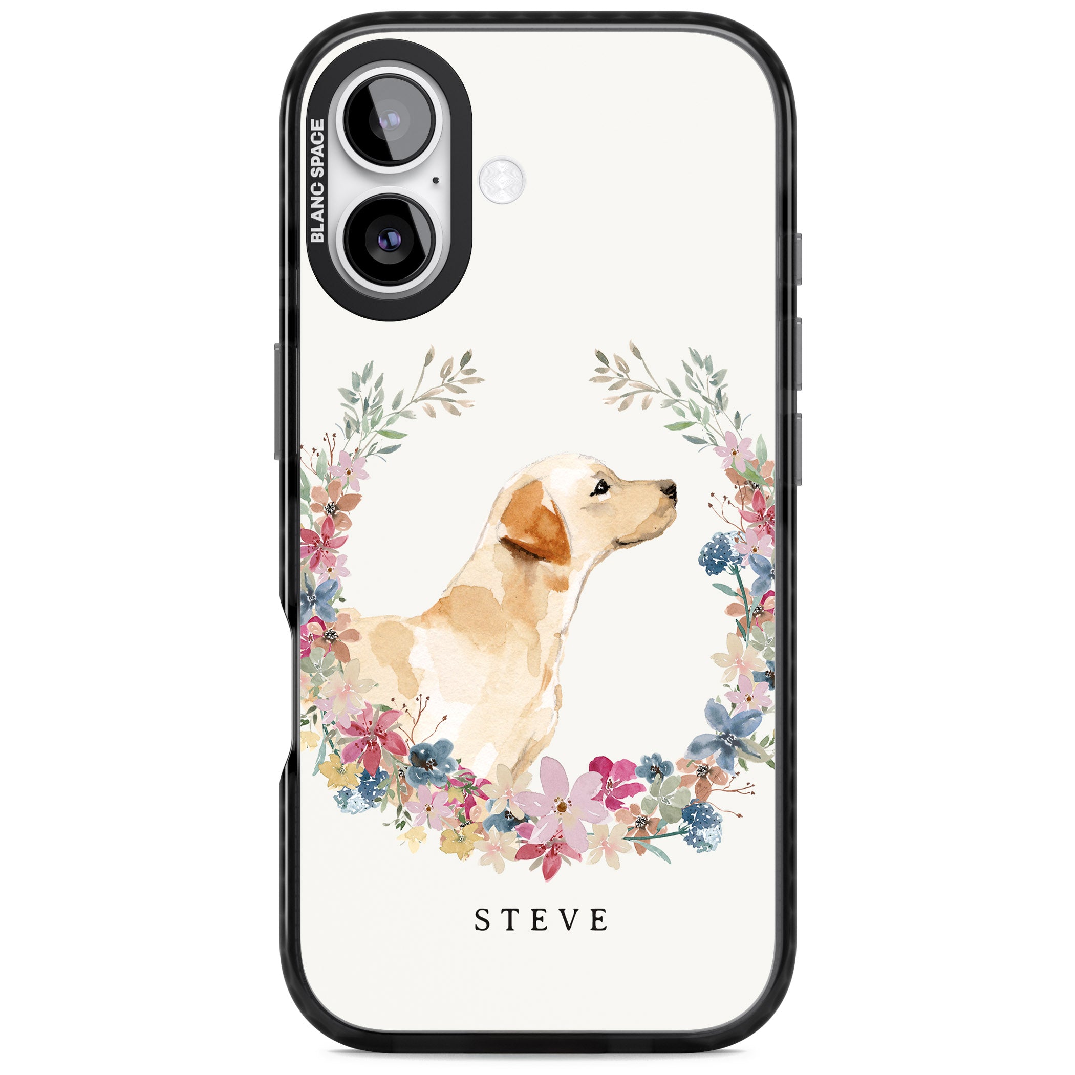 Personalised Yellow Labrador Floral Portrait iPhone 17 Impact Black Phone Case