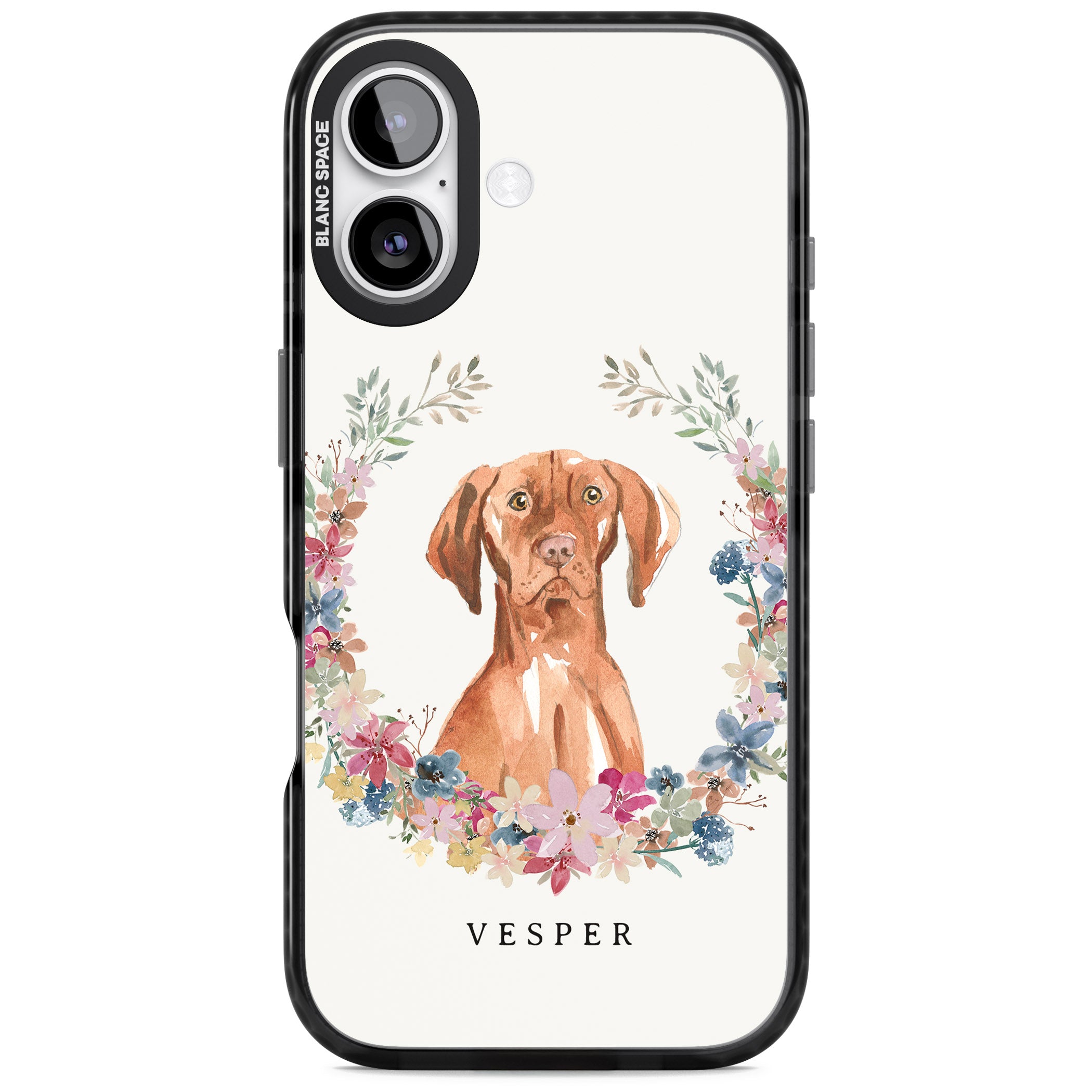 Personalised Hungarian Vizsla Floral Portrait iPhone 17 Impact Black Phone Case