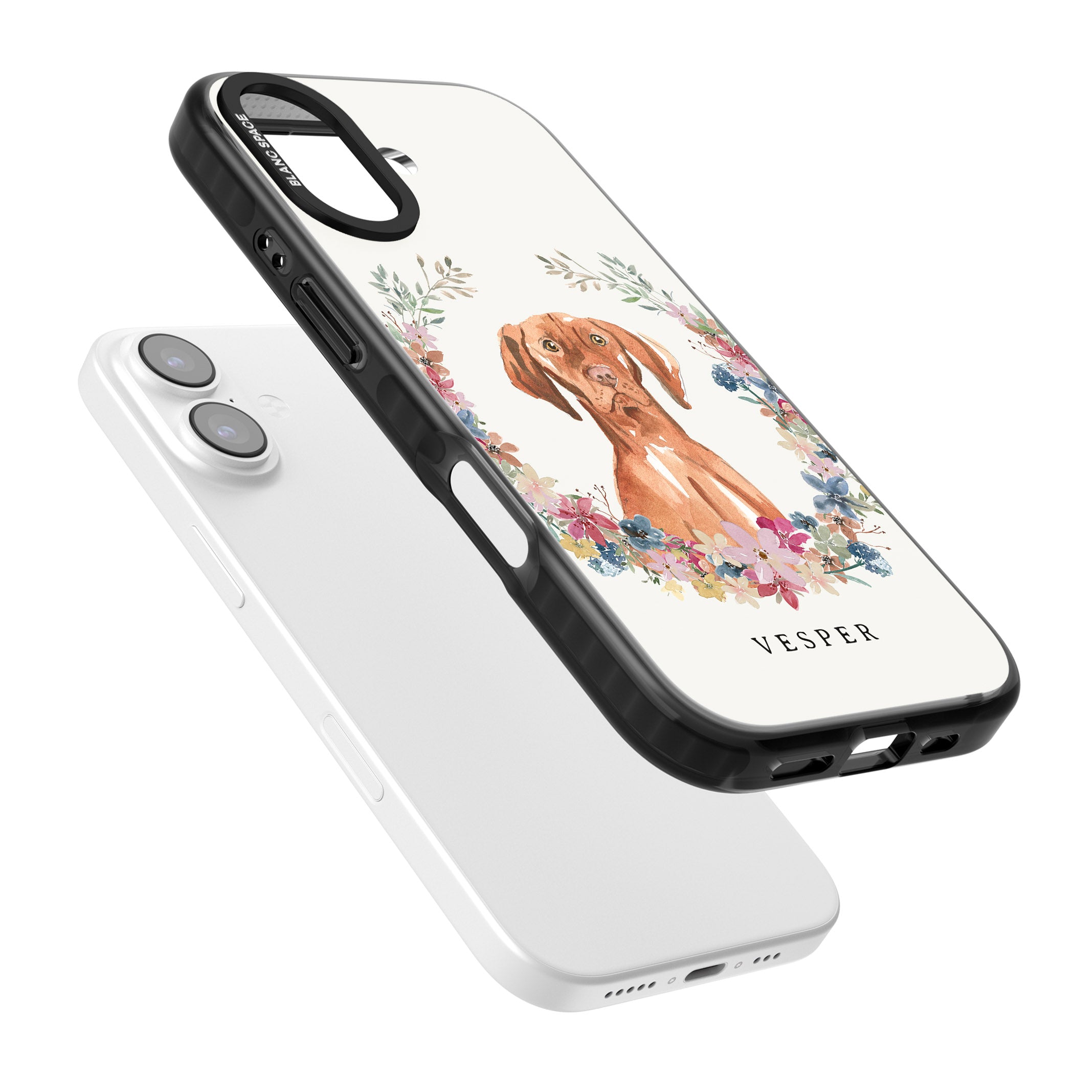 Personalised Hungarian Vizsla Floral Portrait iPhone 17 Impact Black Phone Case Colours