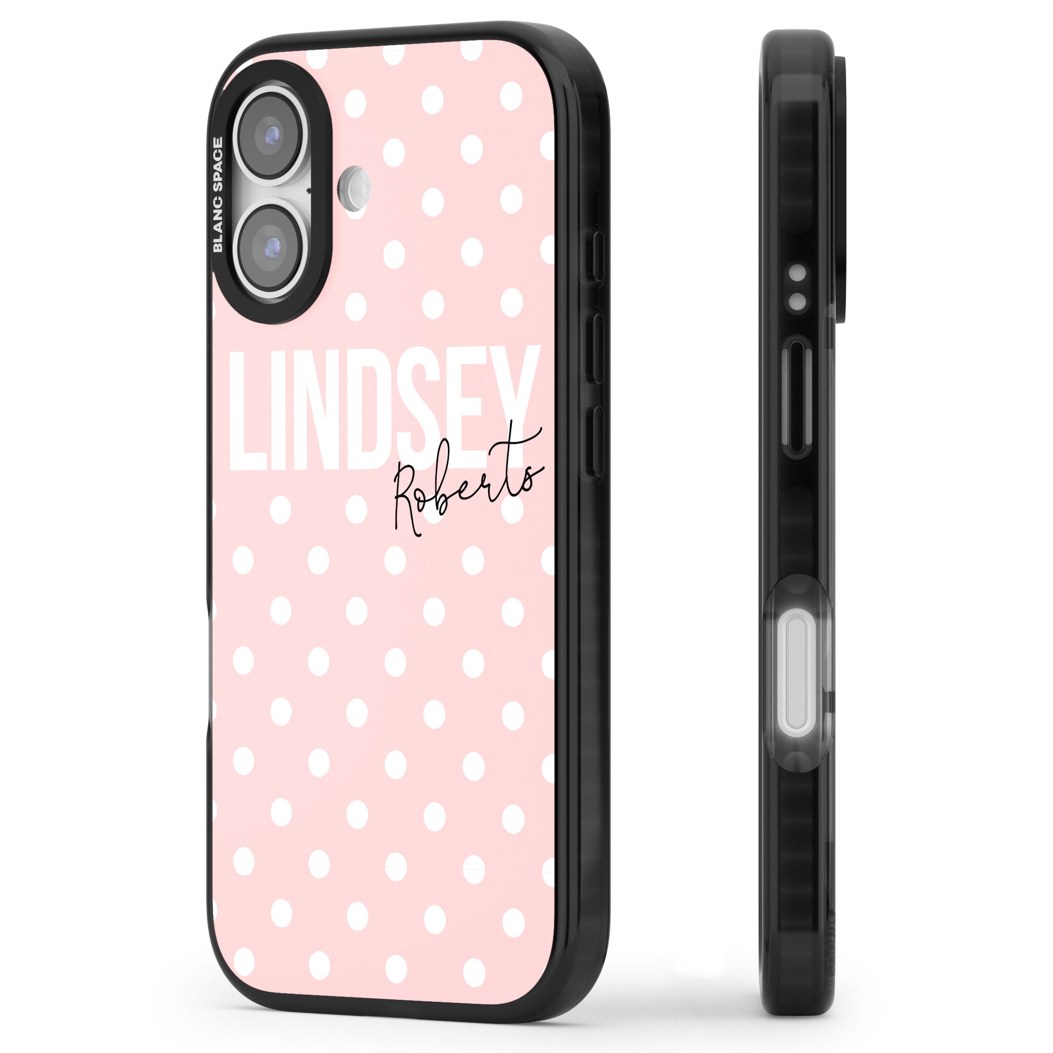 Personalised Pink Polka iPhone 17 Impact Black Phone Case Side Profile