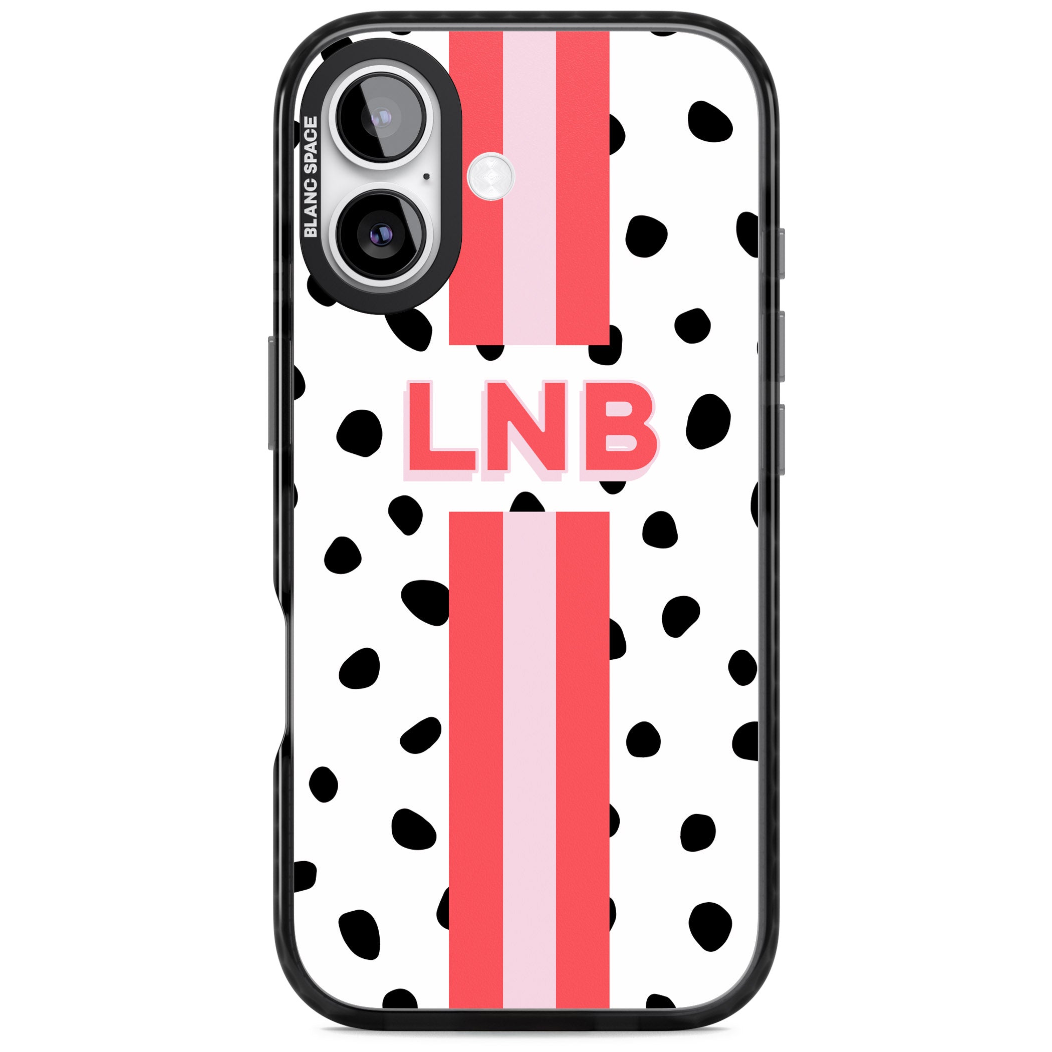 Personalised Polka & Pink Stripe iPhone 17 Impact Black Phone Case