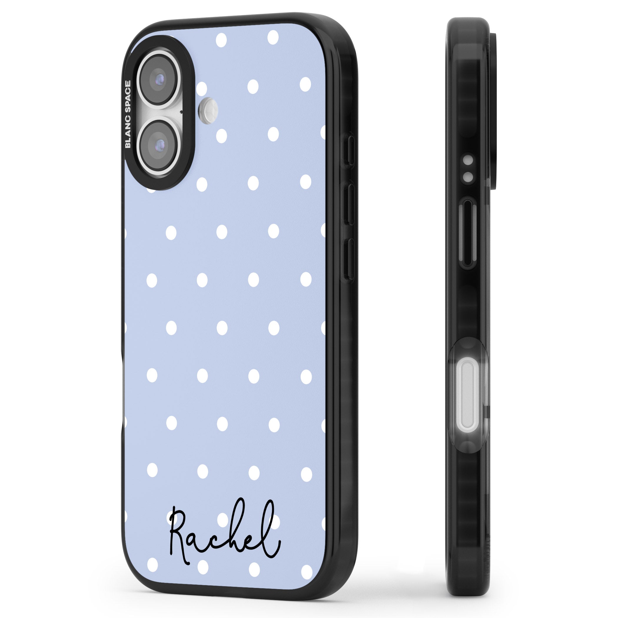 Personalised Simple Light Blue Dots iPhone 17 Impact Black Phone Case Side Profile