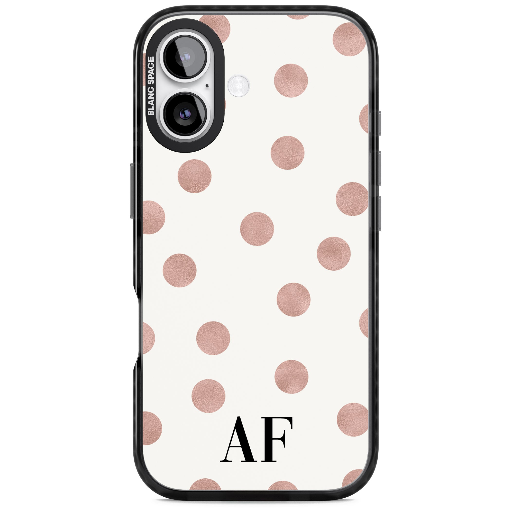 Personalised Rose Gold Dots & Initials iPhone 17 Impact Black Phone Case