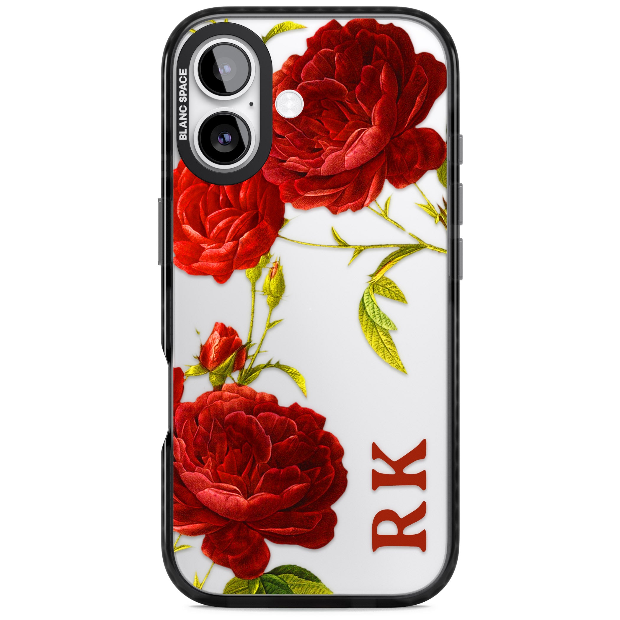 Personalised Vintage Floral Red Roses iPhone 17 Impact Black Phone Case