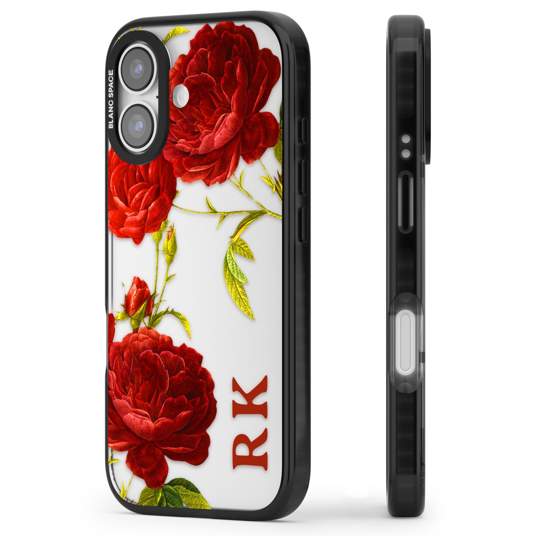 Personalised Vintage Floral Red Roses iPhone 17 Impact Black Phone Case Side Profile