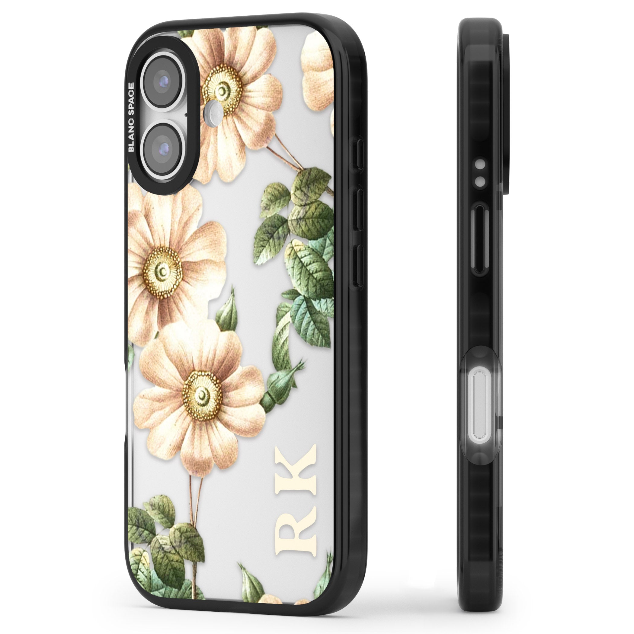 Personalised Vintage Floral Anemone iPhone 17 Impact Black Phone Case Side Profile