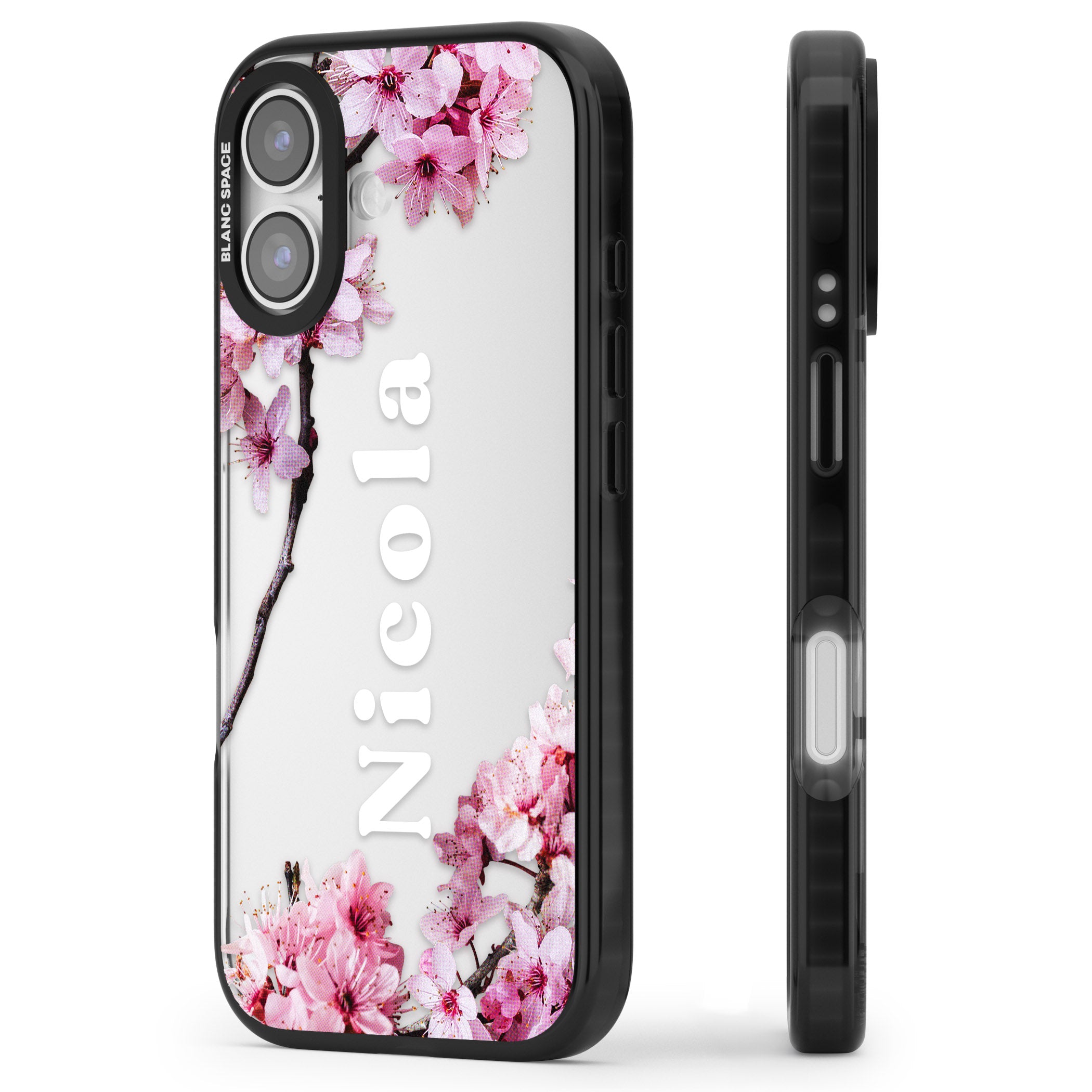 Personalised Cherry Blossom Elegance Classic iPhone 17 Impact Black Phone Case Side Profile