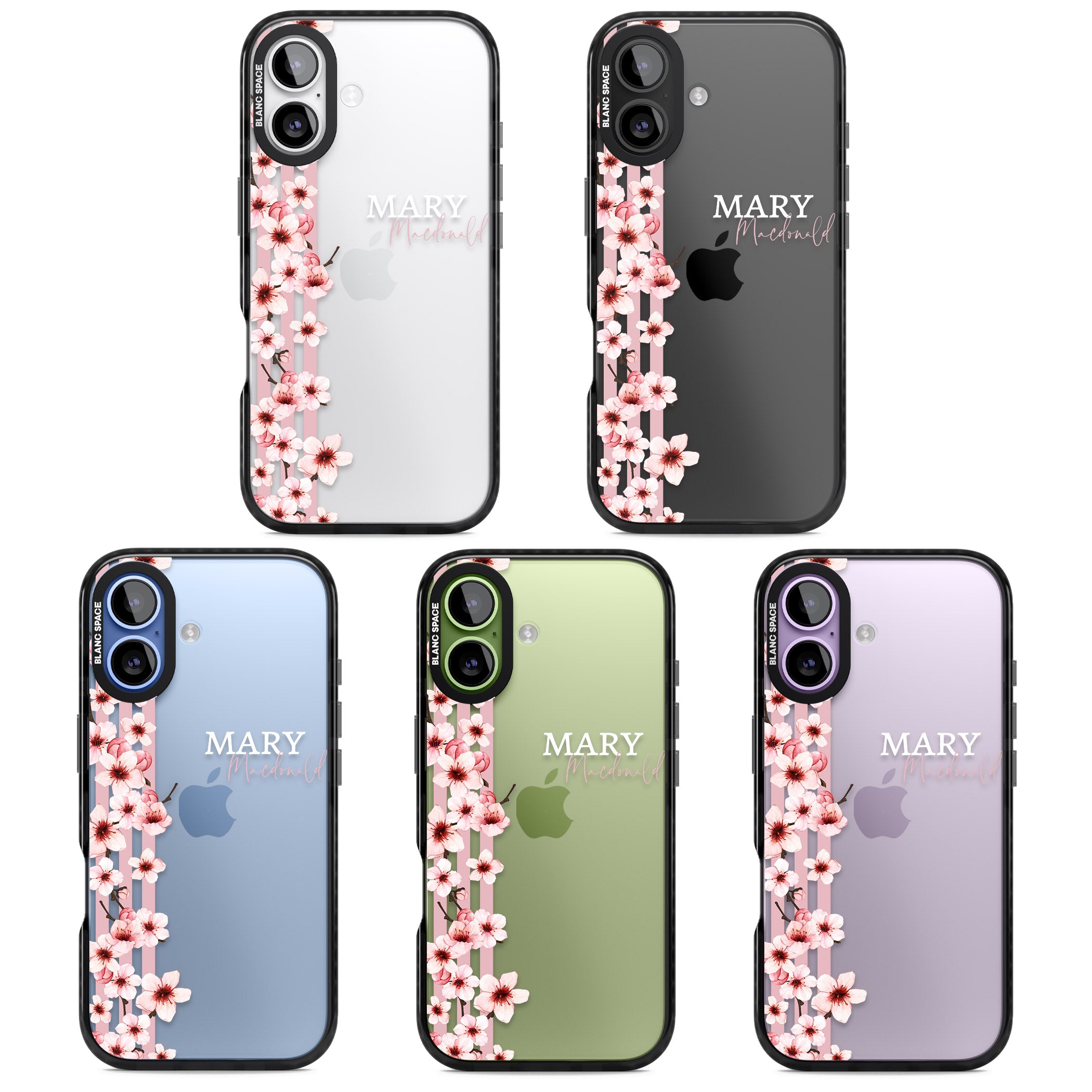 Personalised Cherry Blossom Stripes iPhone 17 Impact Black Phone Case APT Impact Protection