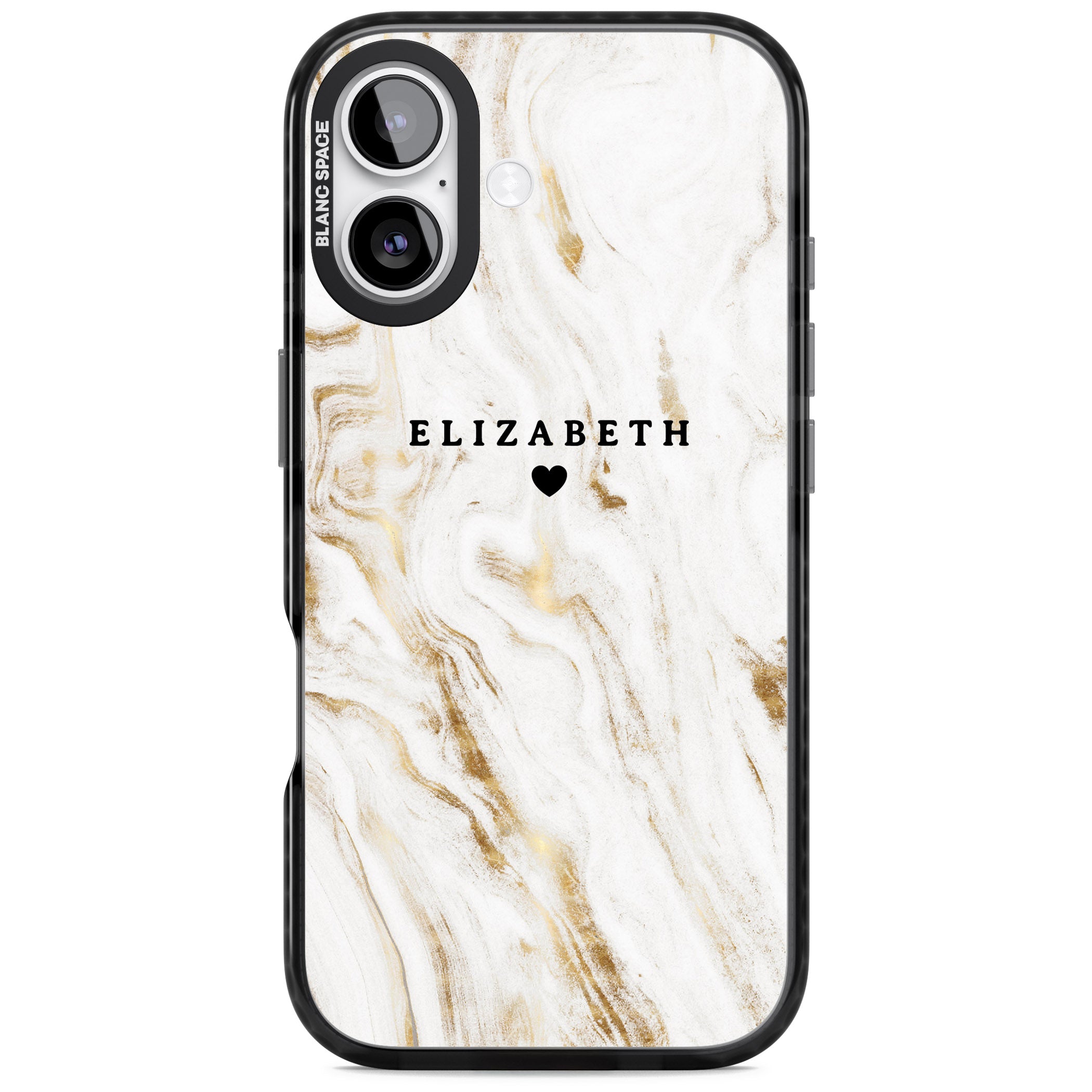 Personalised White & Gold Swirl Marble iPhone 17 Impact Black Phone Case