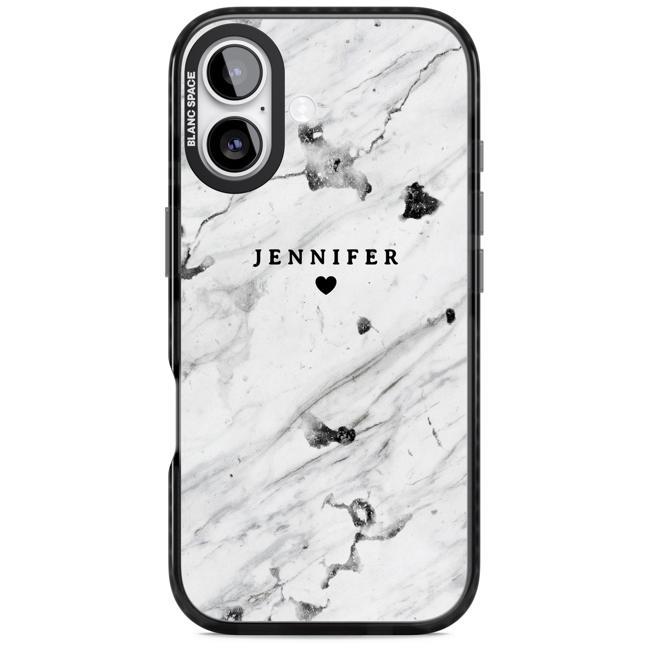 Personalised Marble Heart iPhone 17 Impact Black Phone Case