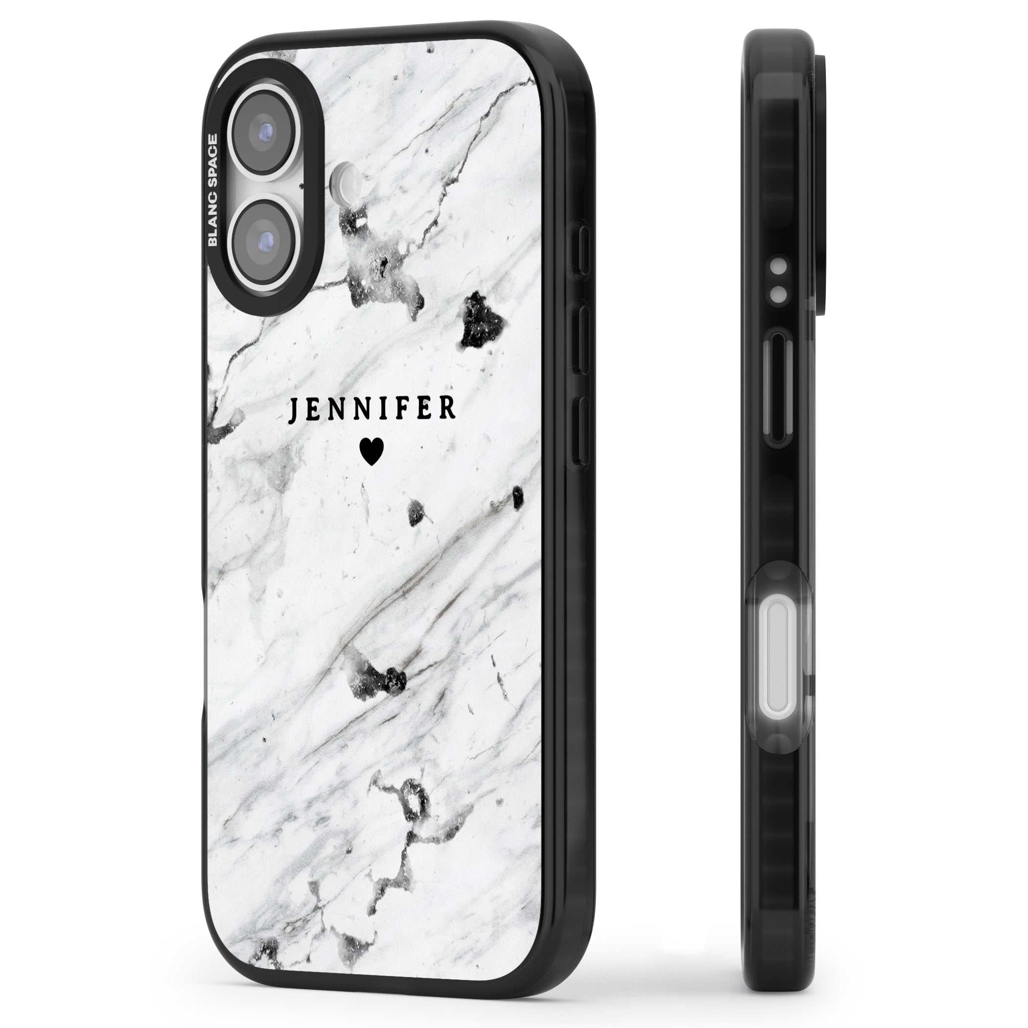 Personalised Marble Heart iPhone 17 Impact Black Phone Case Side Profile