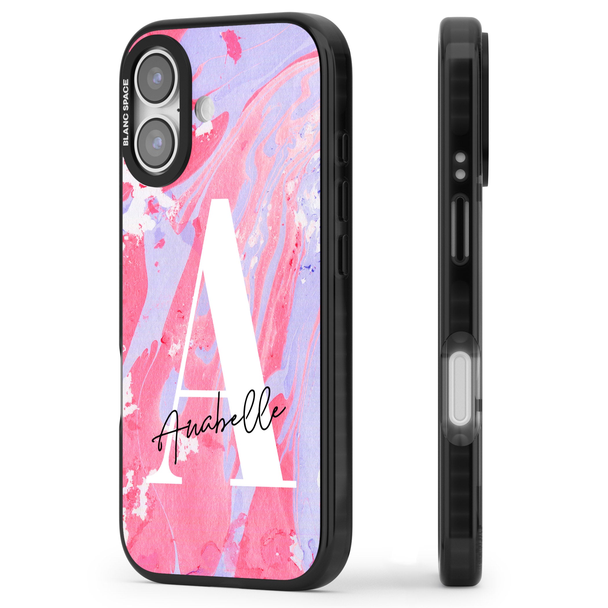 Personalised Pink & Purple Marble iPhone 17 Impact Black Phone Case Side Profile